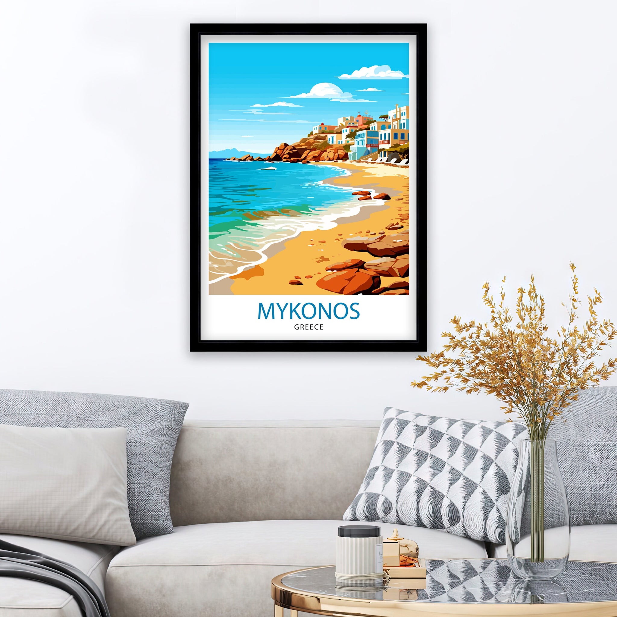 Mykonos Greece Travel Print Mykonos Wall Decor Mykonos Island Poster Greece Travel Prints Mykonos Art Print Mykonos Illustration