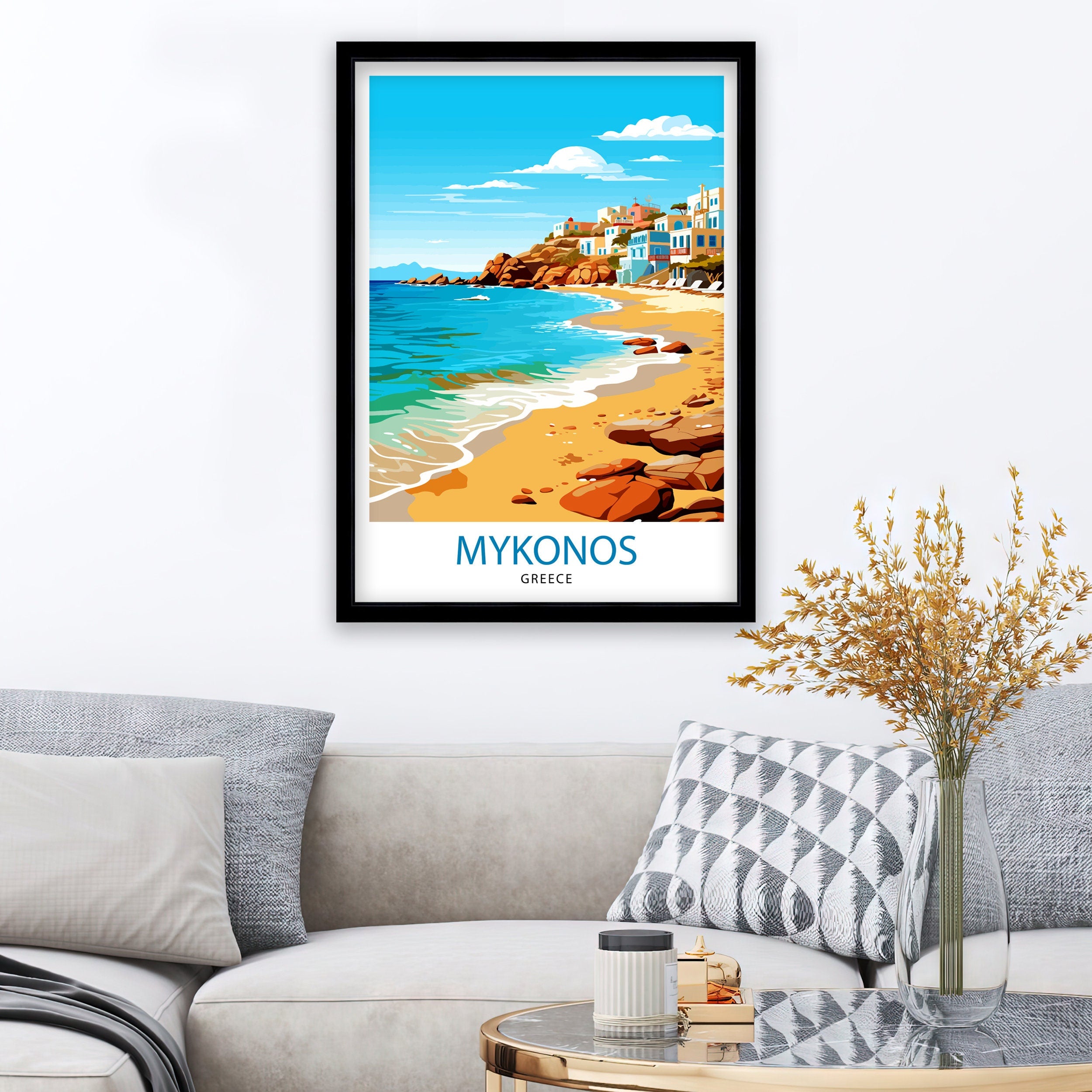 Mykonos Greece Travel Print Mykonos Wall Decor Mykonos Island Poster Greece Travel Prints Mykonos Art Print Mykonos Illustration