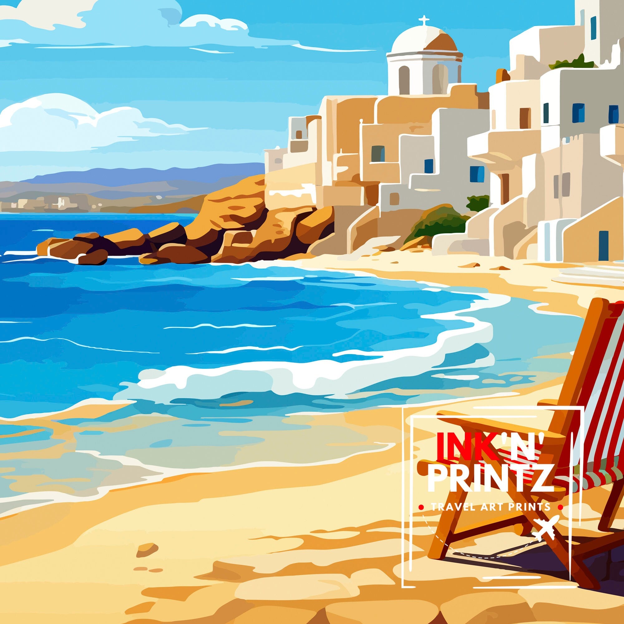 Mykonos Greece Travel Print Mykonos Wall Decor Mykonos Island Poster Greece Travel Prints Mykonos Art Print Mykonos Illustration