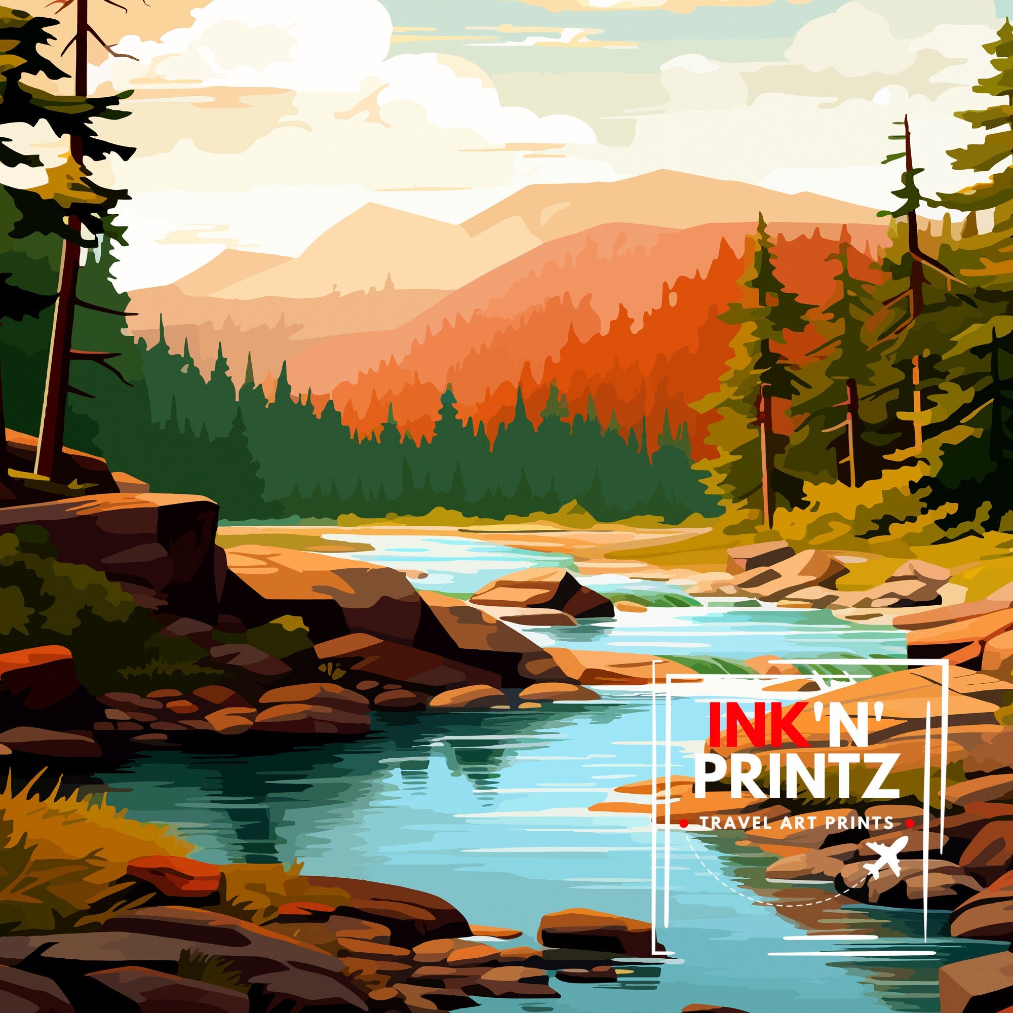 Adirondack Mountains Travel Print| Adirondack Wall Decor Adirondack Poster New York Travel Prints Adirondack Art Print Adirondack