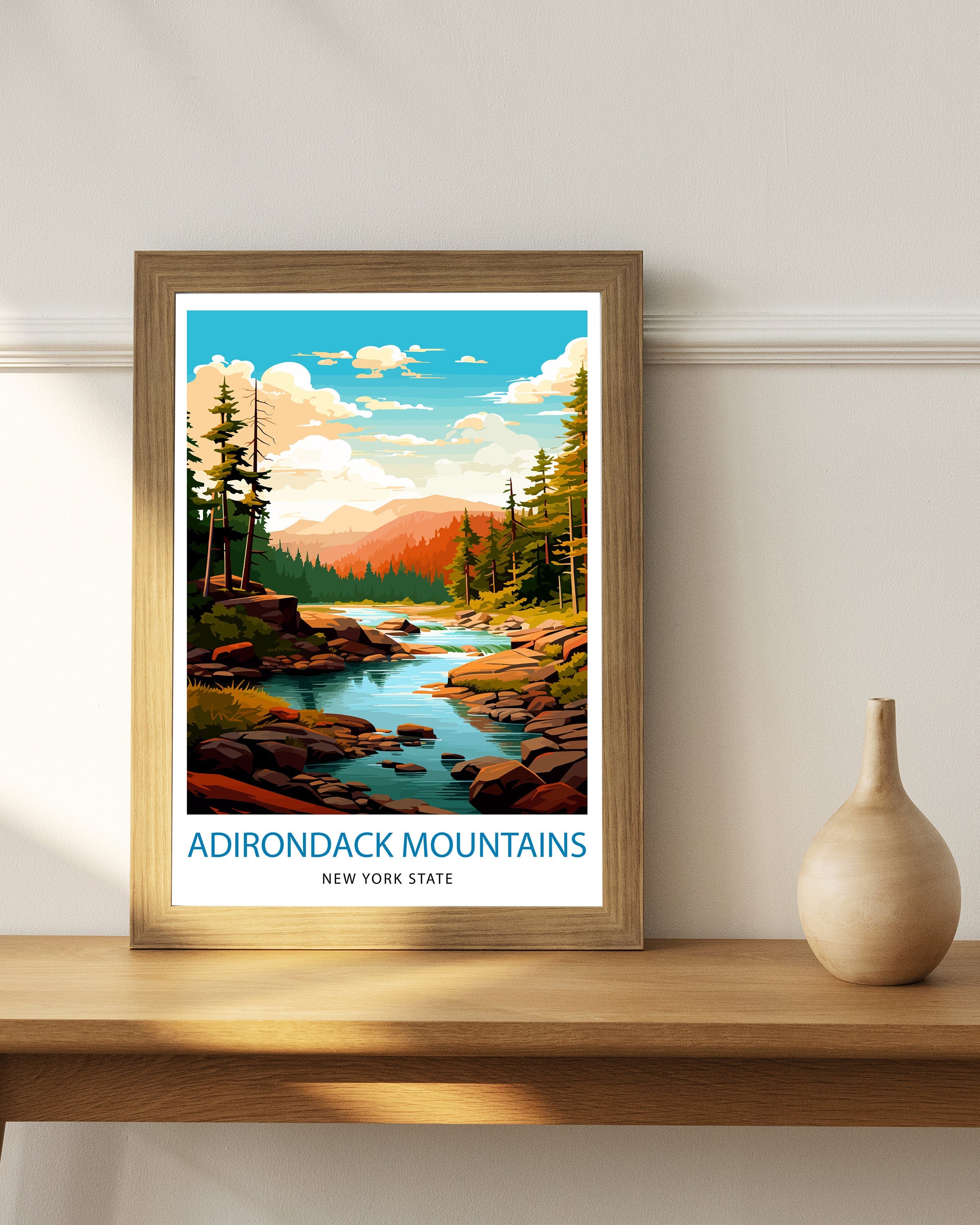 Adirondack Mountains Travel Print| Adirondack Wall Decor Adirondack Poster New York Travel Prints Adirondack Art Print Adirondack