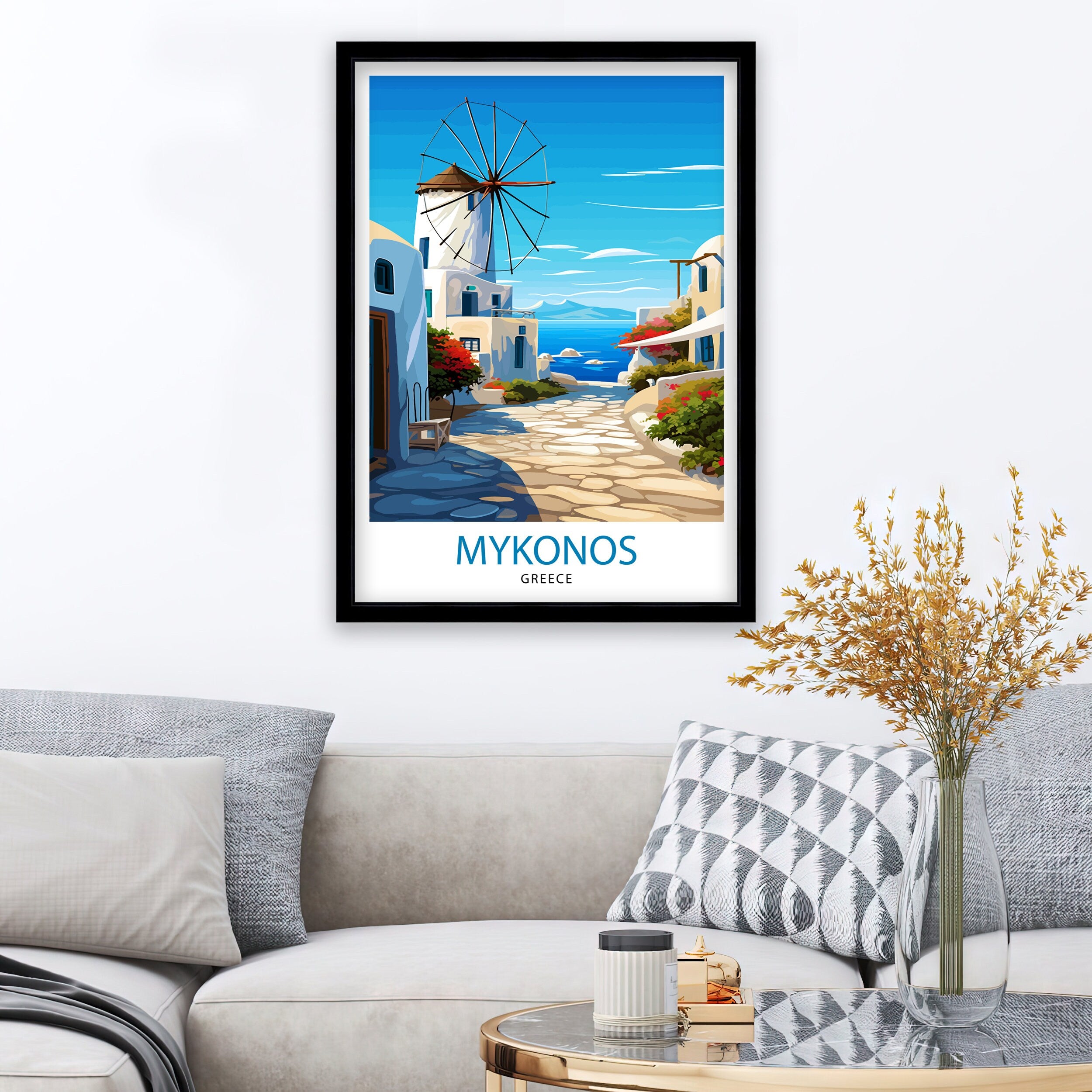 Mykonos Greece Travel Print Mykonos Wall Decor Mykonos Island Poster Greece Travel Prints Mykonos Art Print Mykonos Illustration