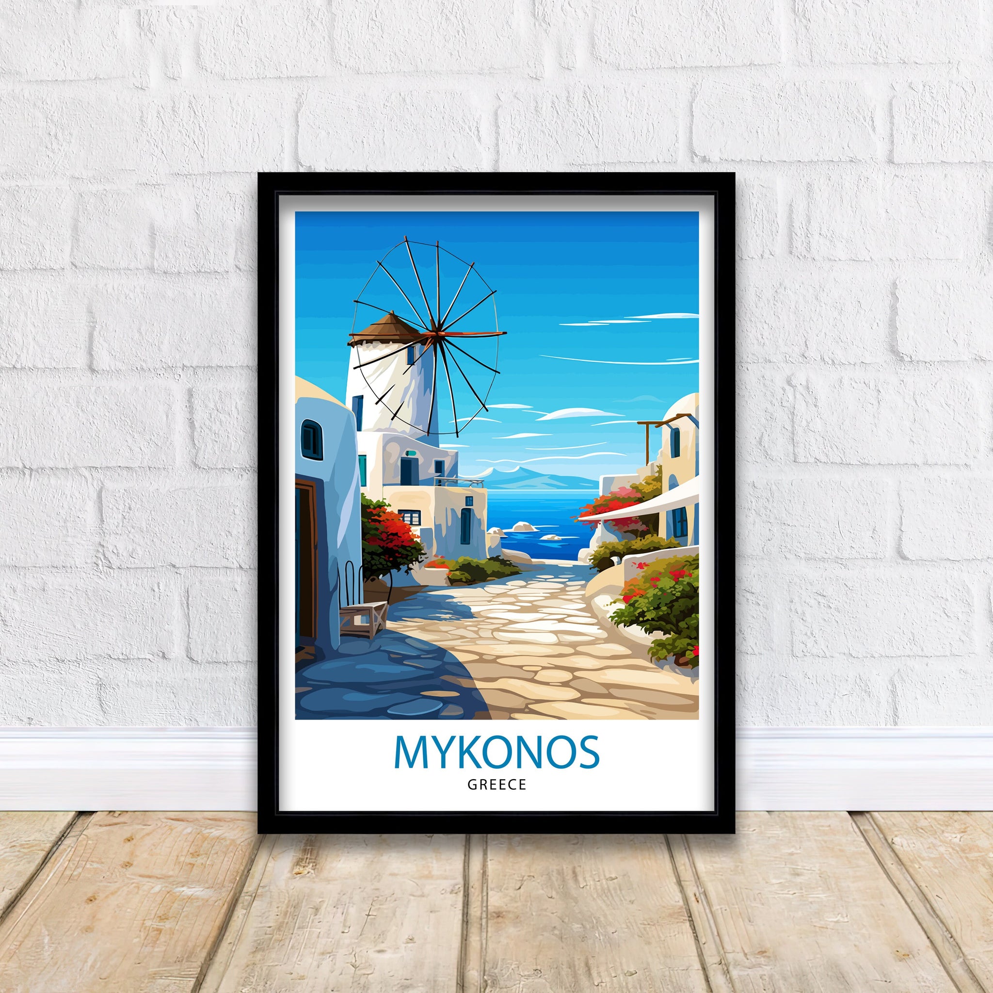 Mykonos Greece Travel Print Mykonos Wall Decor Mykonos Island Poster Greece Travel Prints Mykonos Art Print Mykonos Illustration