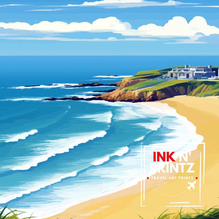 Fistral Beach Cornwall Travel Poster Cornwall