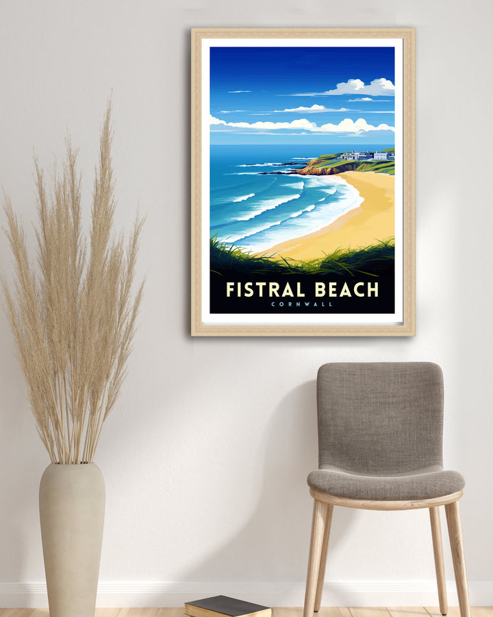 Fistral Beach Cornwall Travel Poster Cornwall