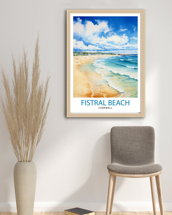 Fistral Beach Cornwall Travel Poster Cornwall