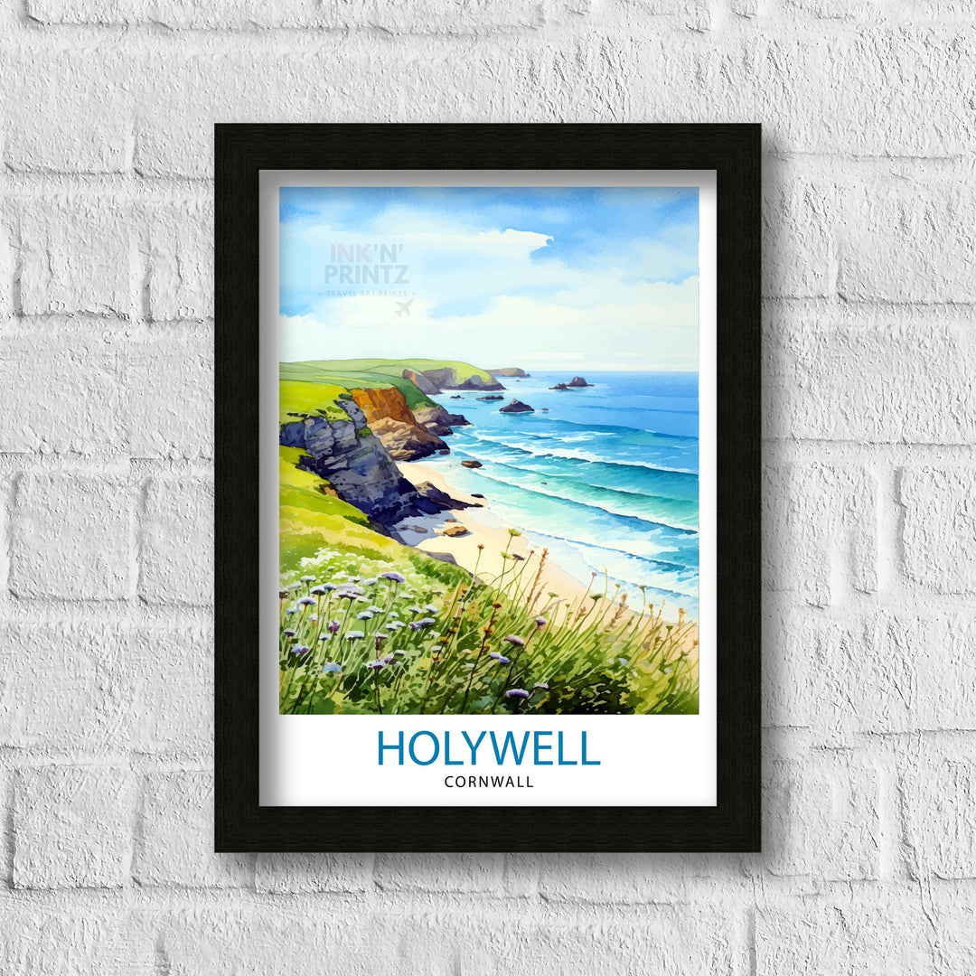 Holywell Bay Cornwall Travel Poster Cornwall