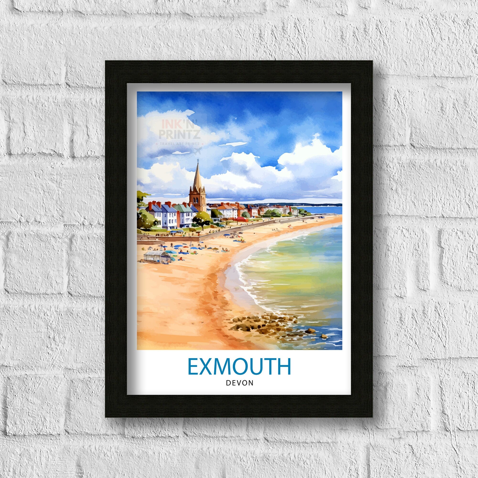 Exmouth Devon Travel Print Exmouth Wall Decor Devon Home Living Decor Exmouth Illustration Travel Poster Gift For Exmouth, Devon Home Decor