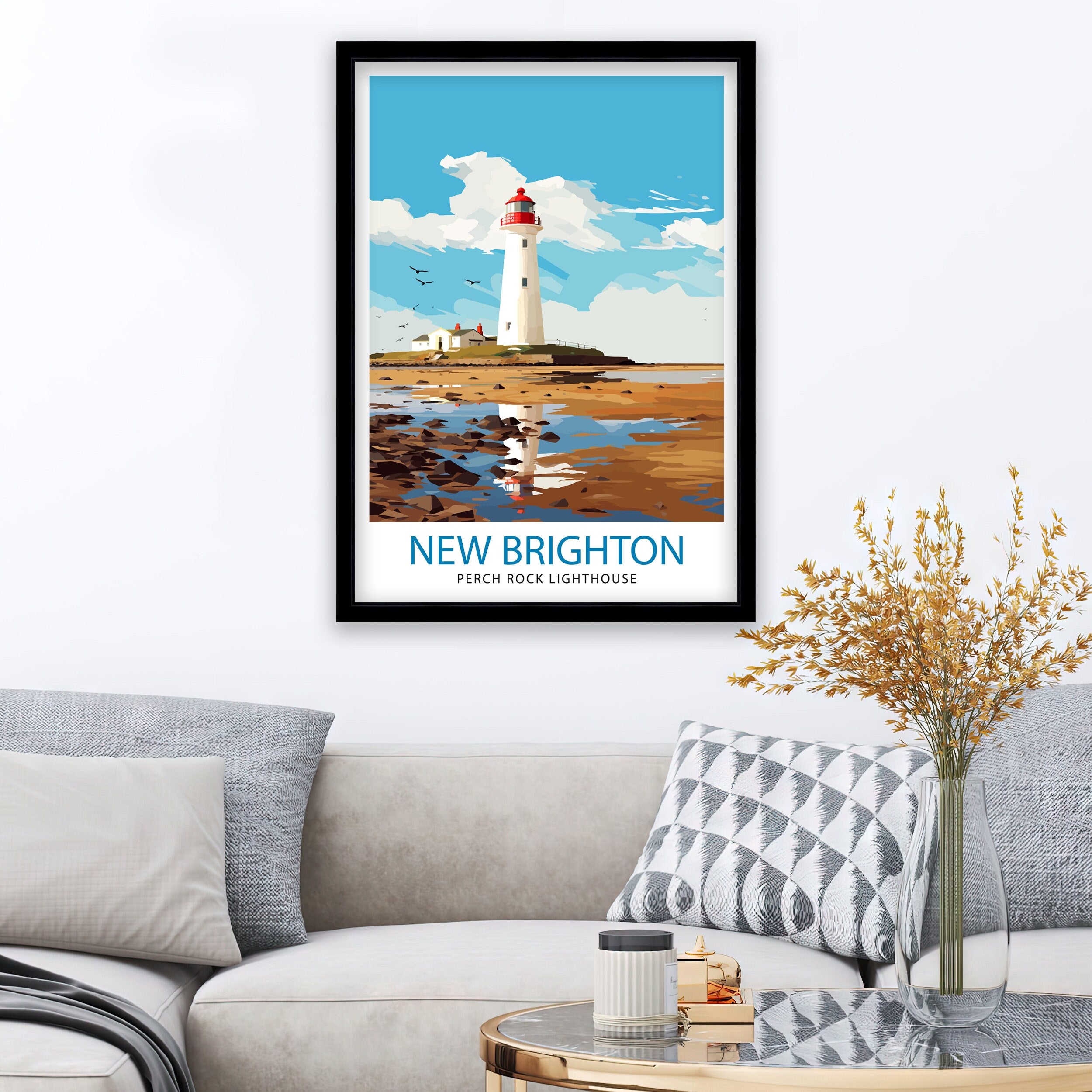 Perch Rock Lighthouse Print New Brighton Nautical Wall Decor Lighthouse Poster Maritime Art Print Coastal Home Decor Gift for Lighthouse