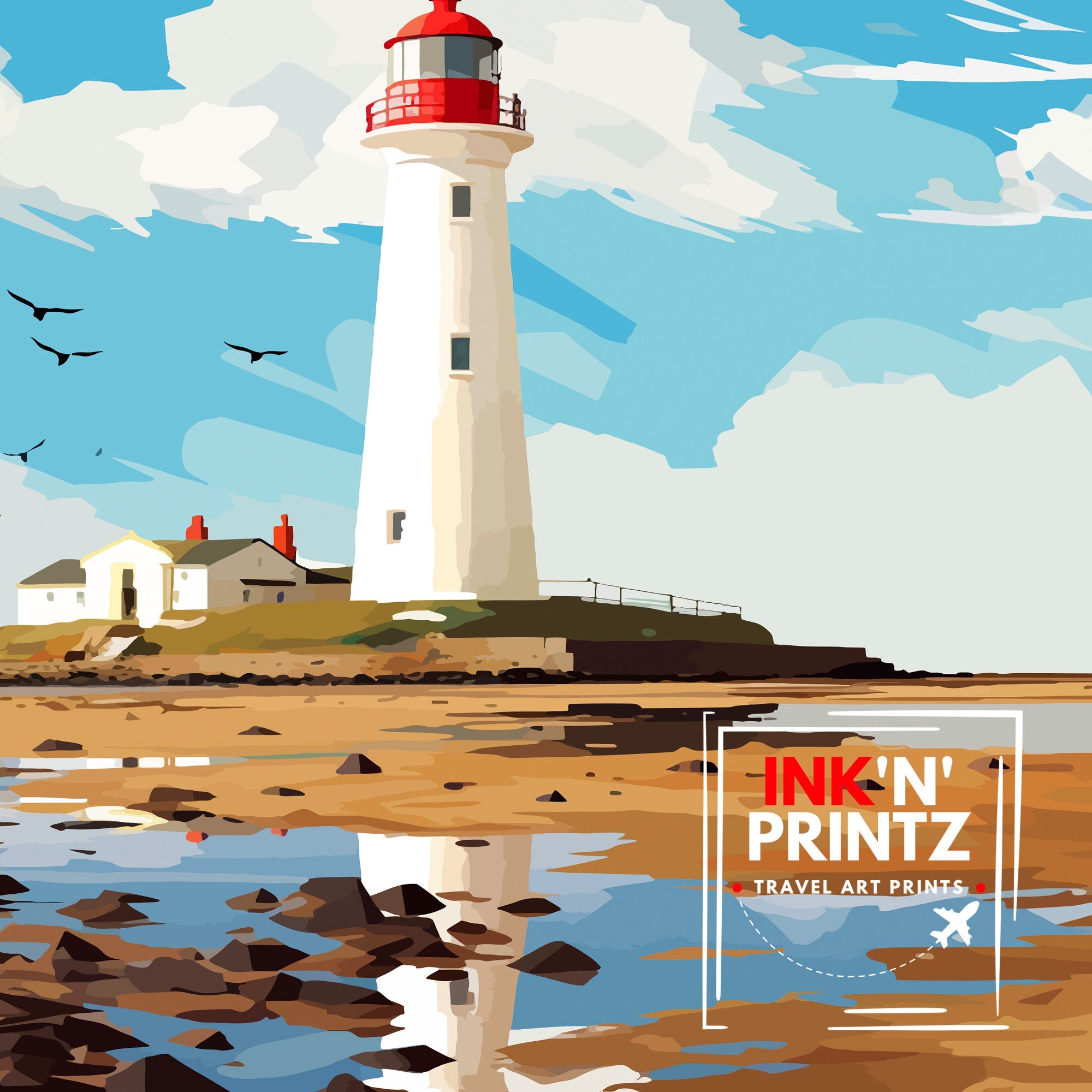 Perch Rock Lighthouse Print New Brighton Nautical Wall Decor Lighthouse Poster Maritime Art Print Coastal Home Decor Gift for Lighthouse
