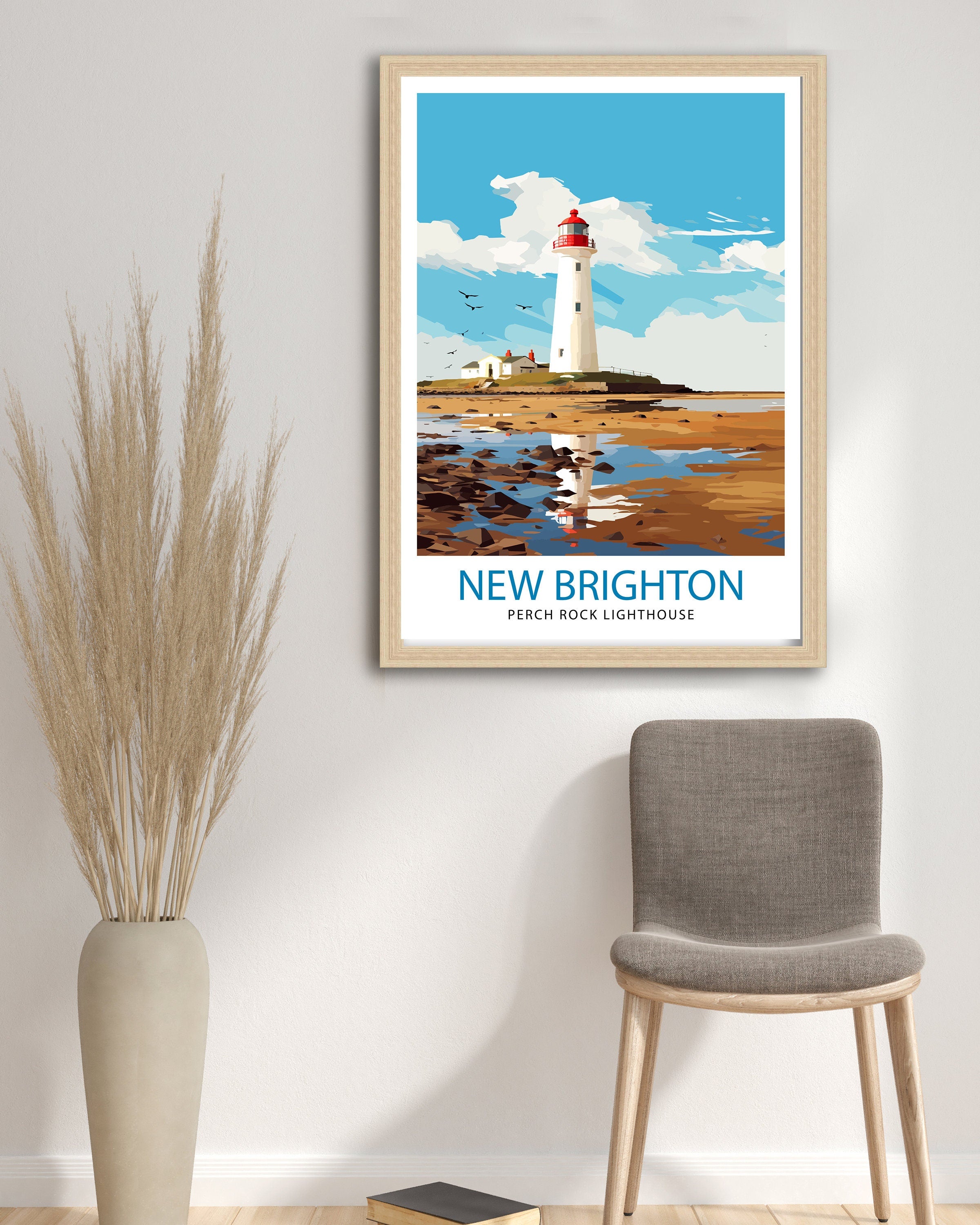 Perch Rock Lighthouse Print New Brighton Nautical Wall Decor Lighthouse Poster Maritime Art Print Coastal Home Decor Gift for Lighthouse