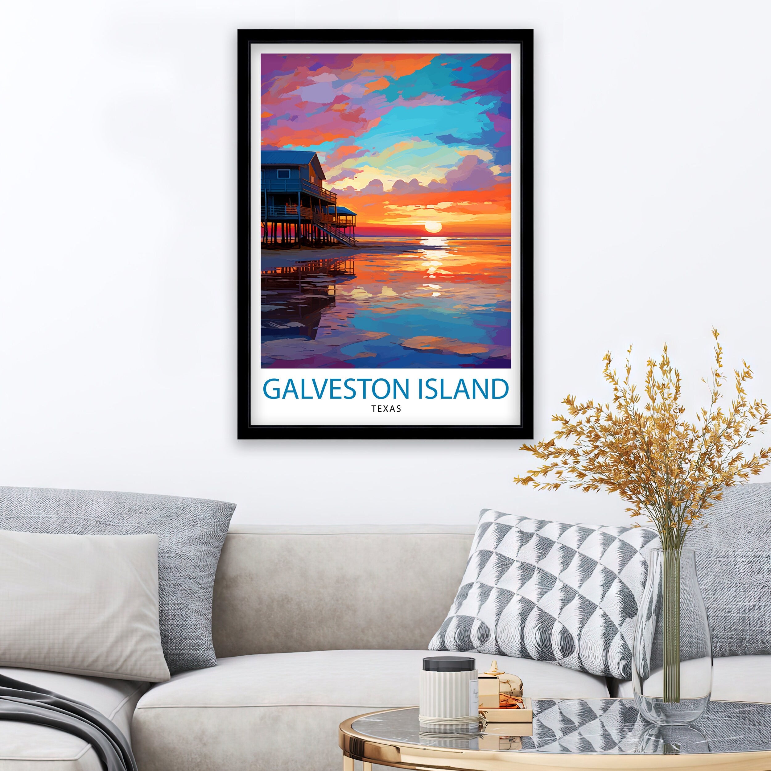 Galveston Island Texas Travel Print Texas Wall Decor Galveston Island Poster Coastal Travel Prints Texas Art Print Galveston Island