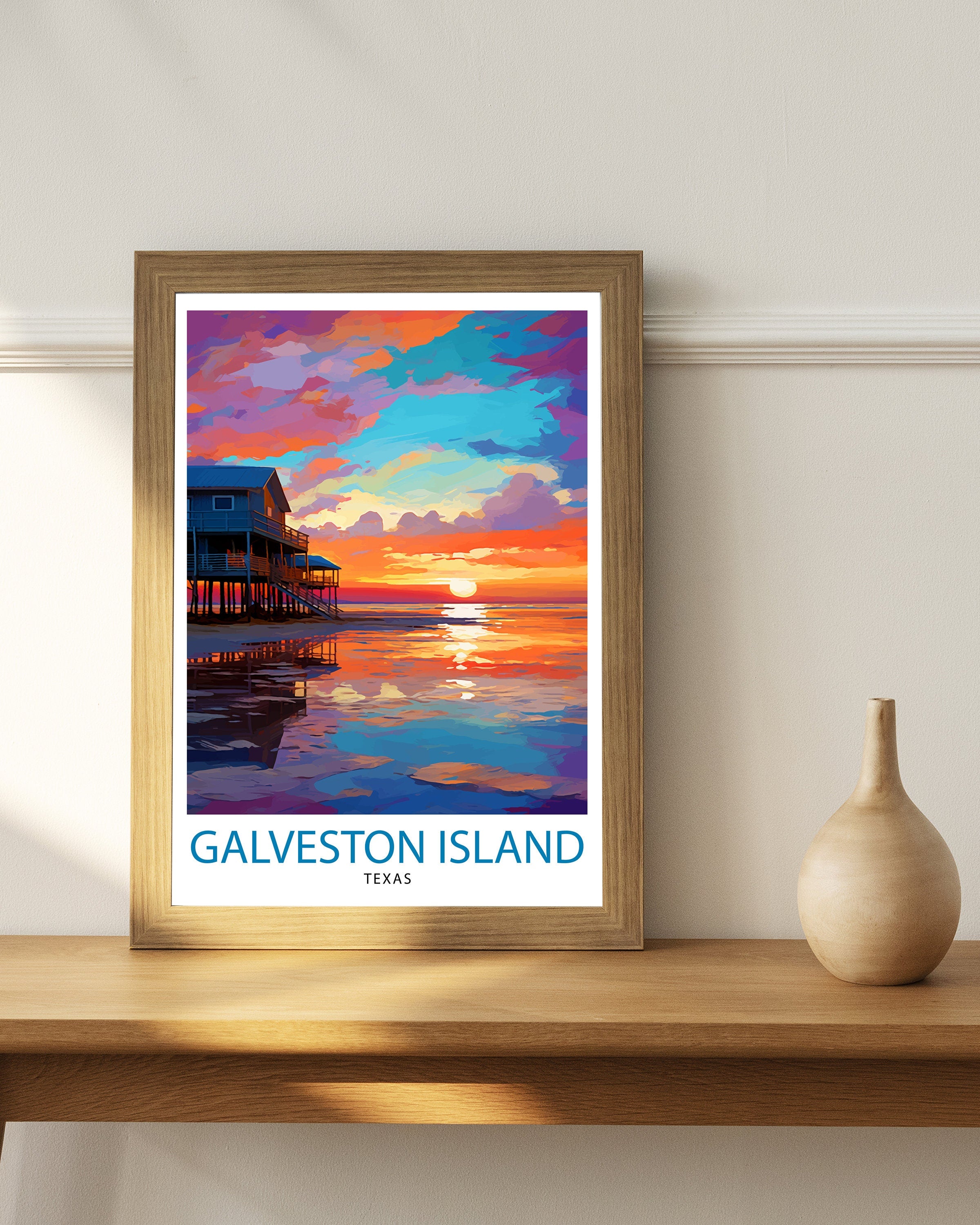 Galveston Island Texas Travel Print Texas Wall Decor Galveston Island Poster Coastal Travel Prints Texas Art Print Galveston Island