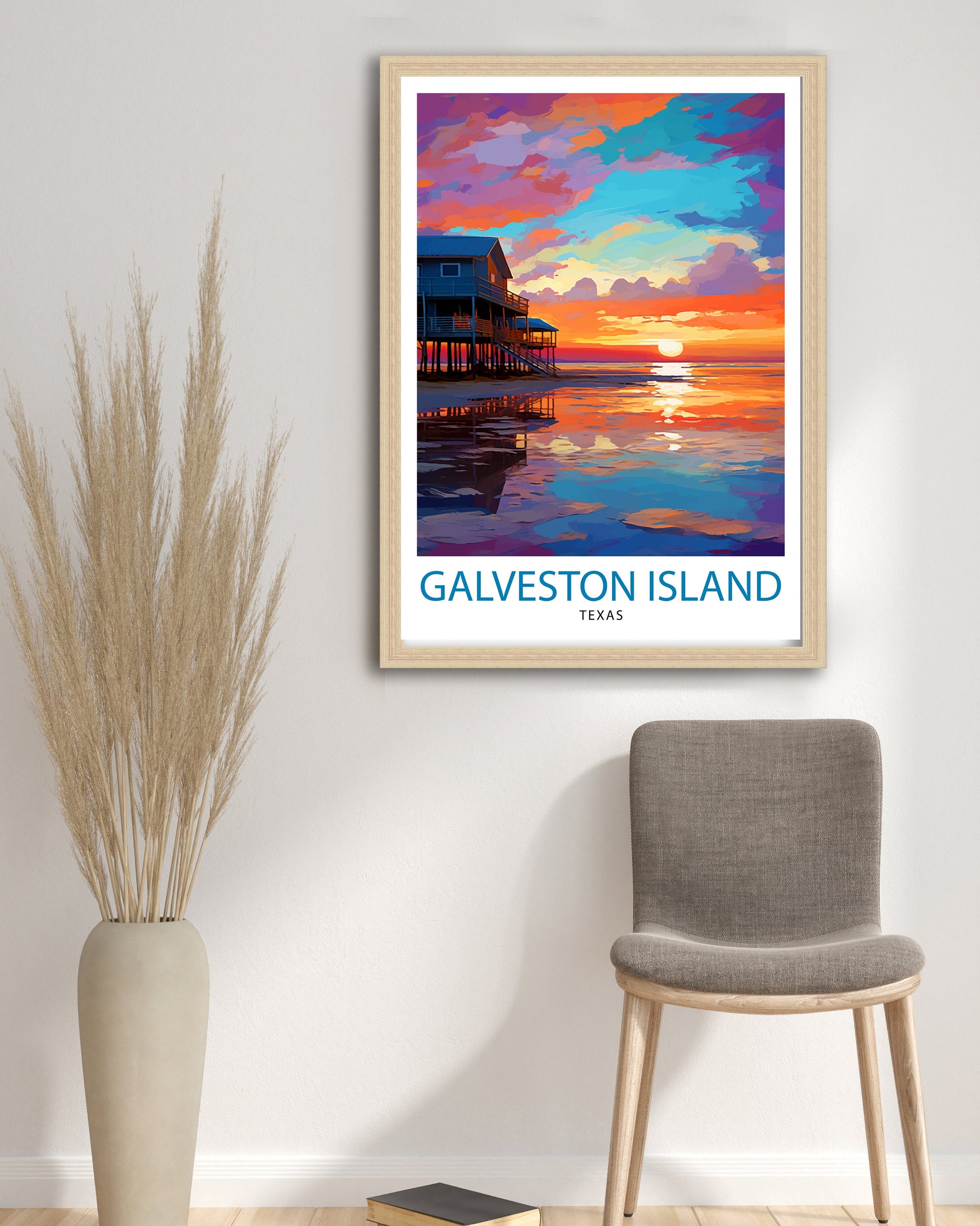 Galveston Island Texas Travel Print Texas Wall Decor Galveston Island Poster Coastal Travel Prints Texas Art Print Galveston Island