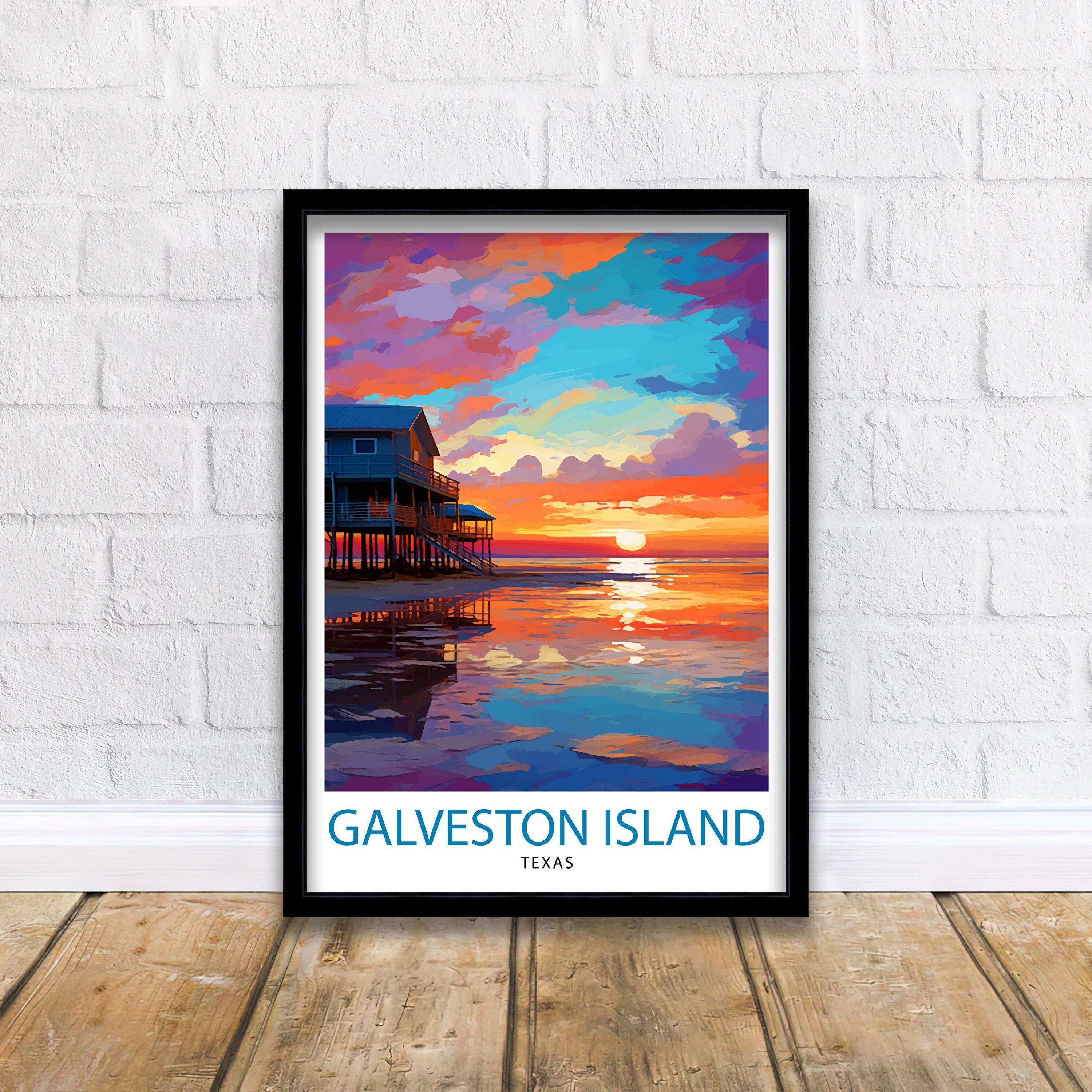 Galveston Island Texas Travel Print Texas Wall Decor Galveston Island Poster Coastal Travel Prints Texas Art Print Galveston Island