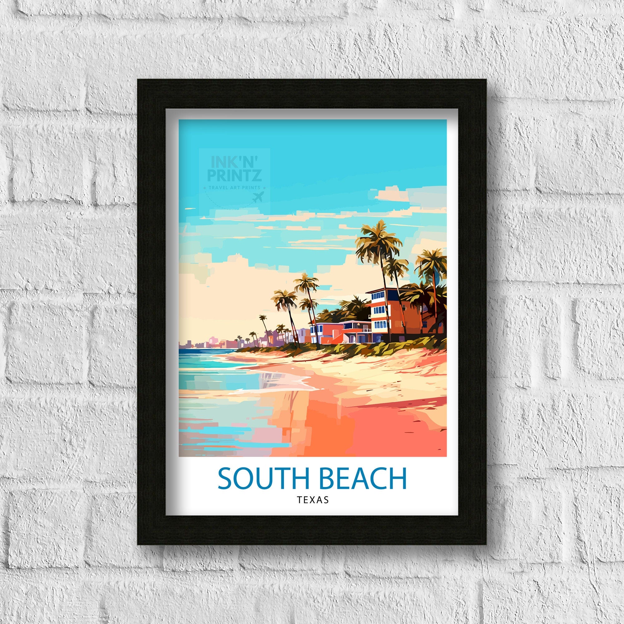 South Beach Texas Travel Print Texas Wall Decor South Beach Poster Coastal Travel Prints Texas Art Print South Beach Illustration