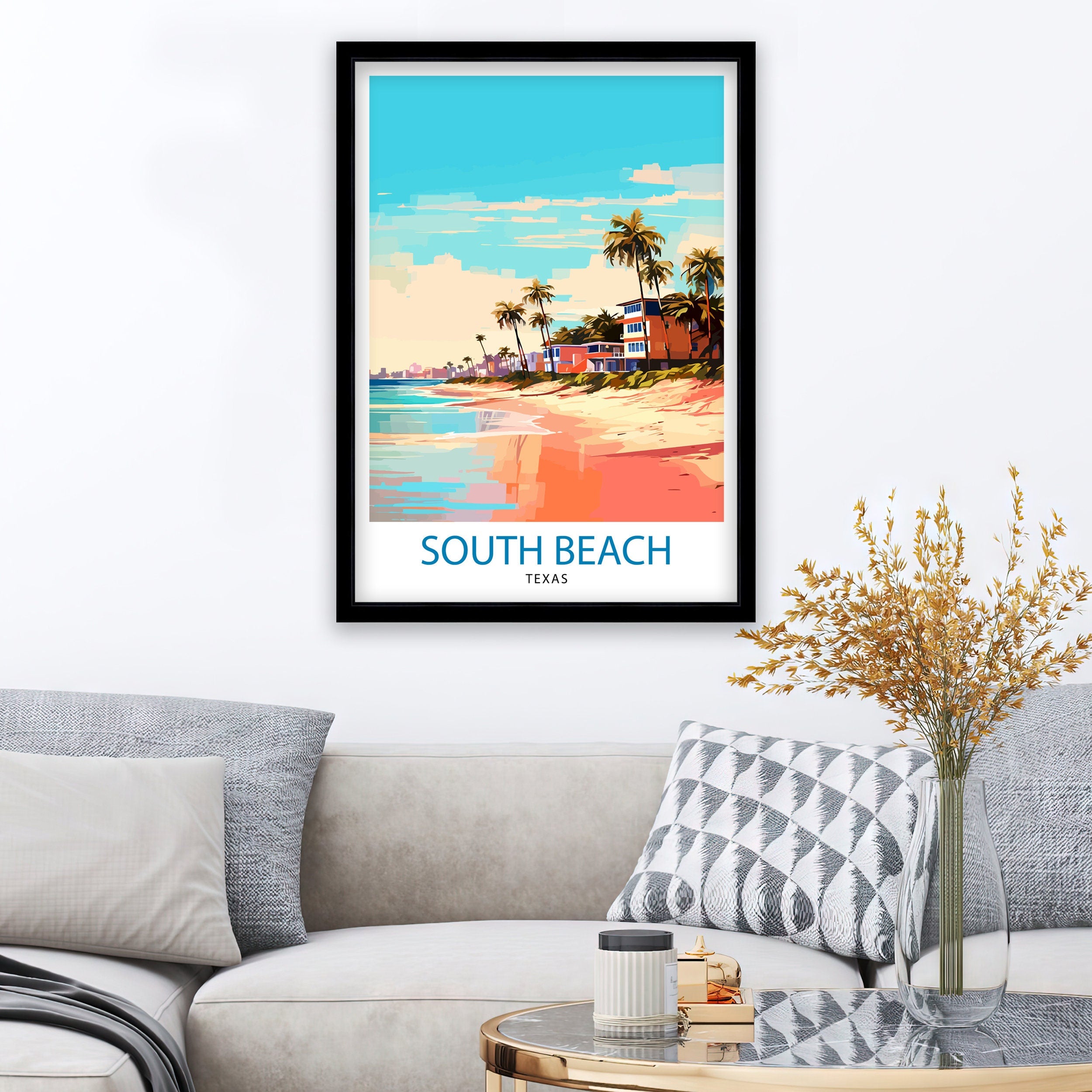 South Beach Texas Travel Print Texas Wall Decor South Beach Poster Coastal Travel Prints Texas Art Print South Beach Illustration