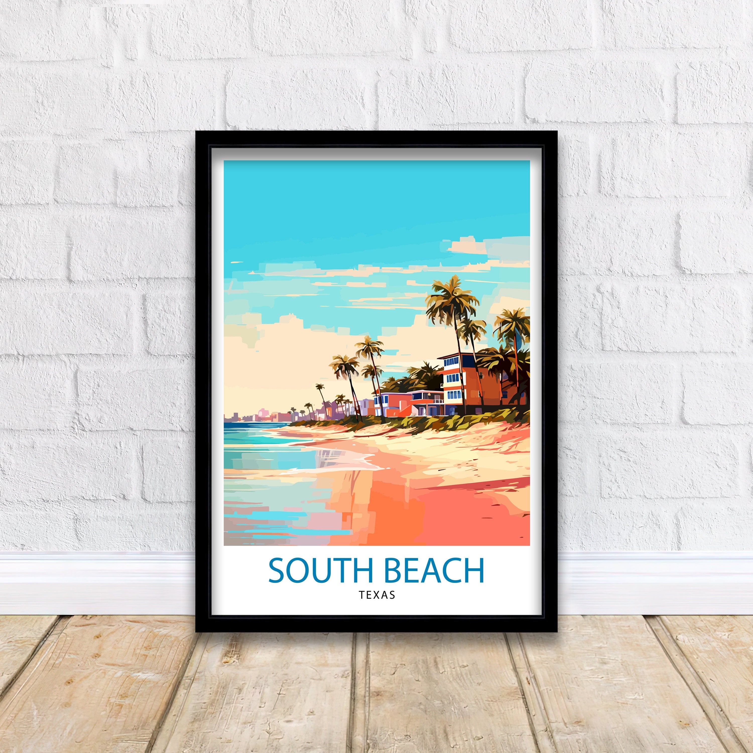 South Beach Texas Travel Print Texas Wall Decor South Beach Poster Coastal Travel Prints Texas Art Print South Beach Illustration