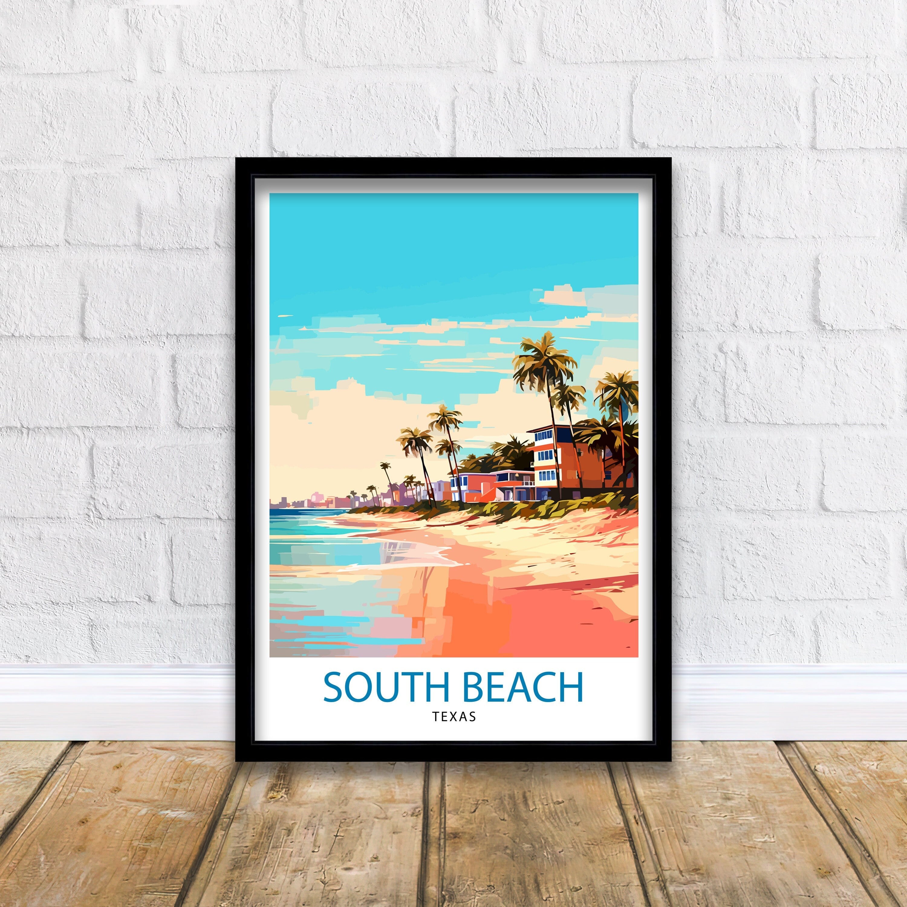 South Beach Texas Travel Print Texas Wall Decor South Beach Poster Coastal Travel Prints Texas Art Print South Beach Illustration