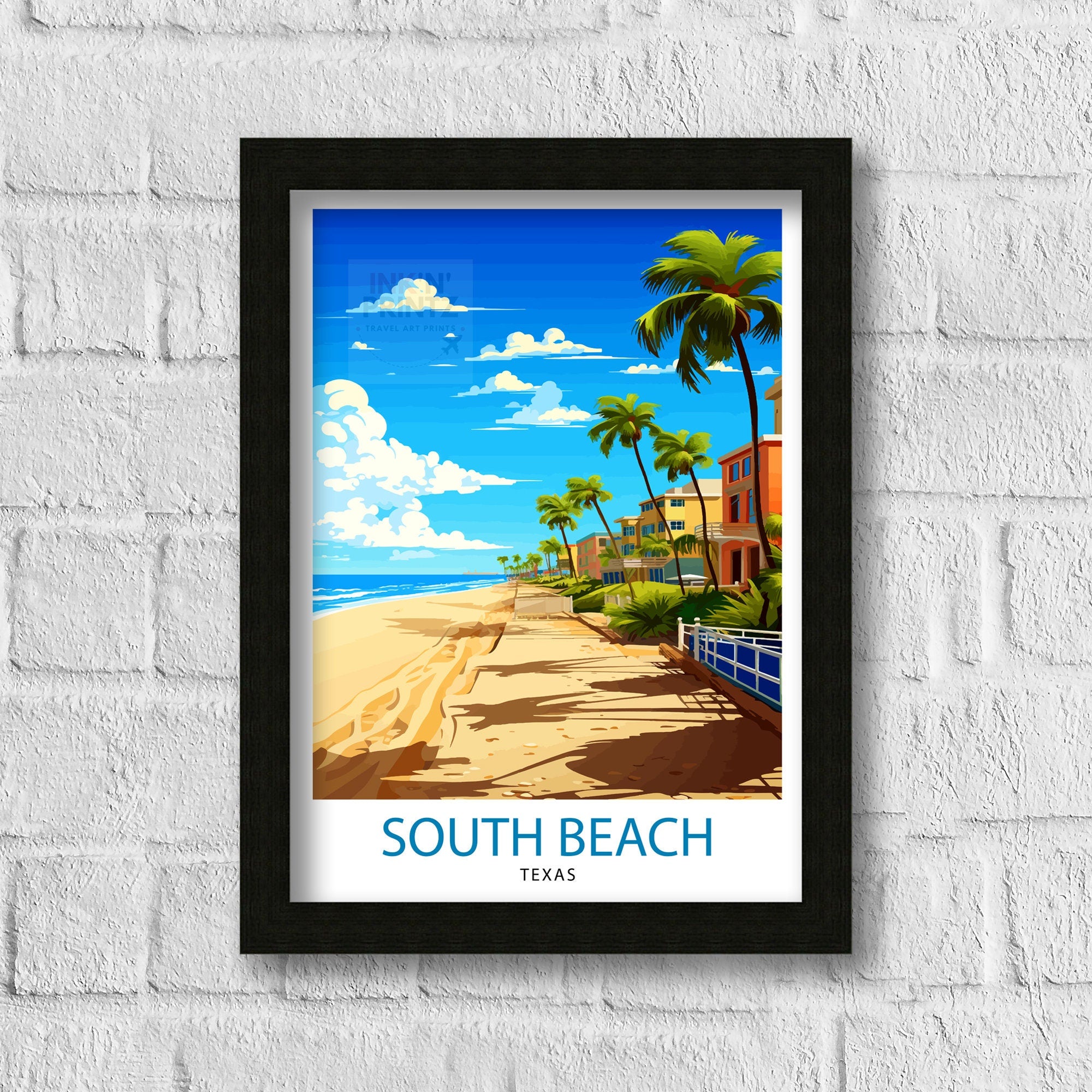 South Beach Texas Travel Print Texas Wall Decor South Beach Poster Coastal Travel Prints Texas Art Print South Beach Illustration