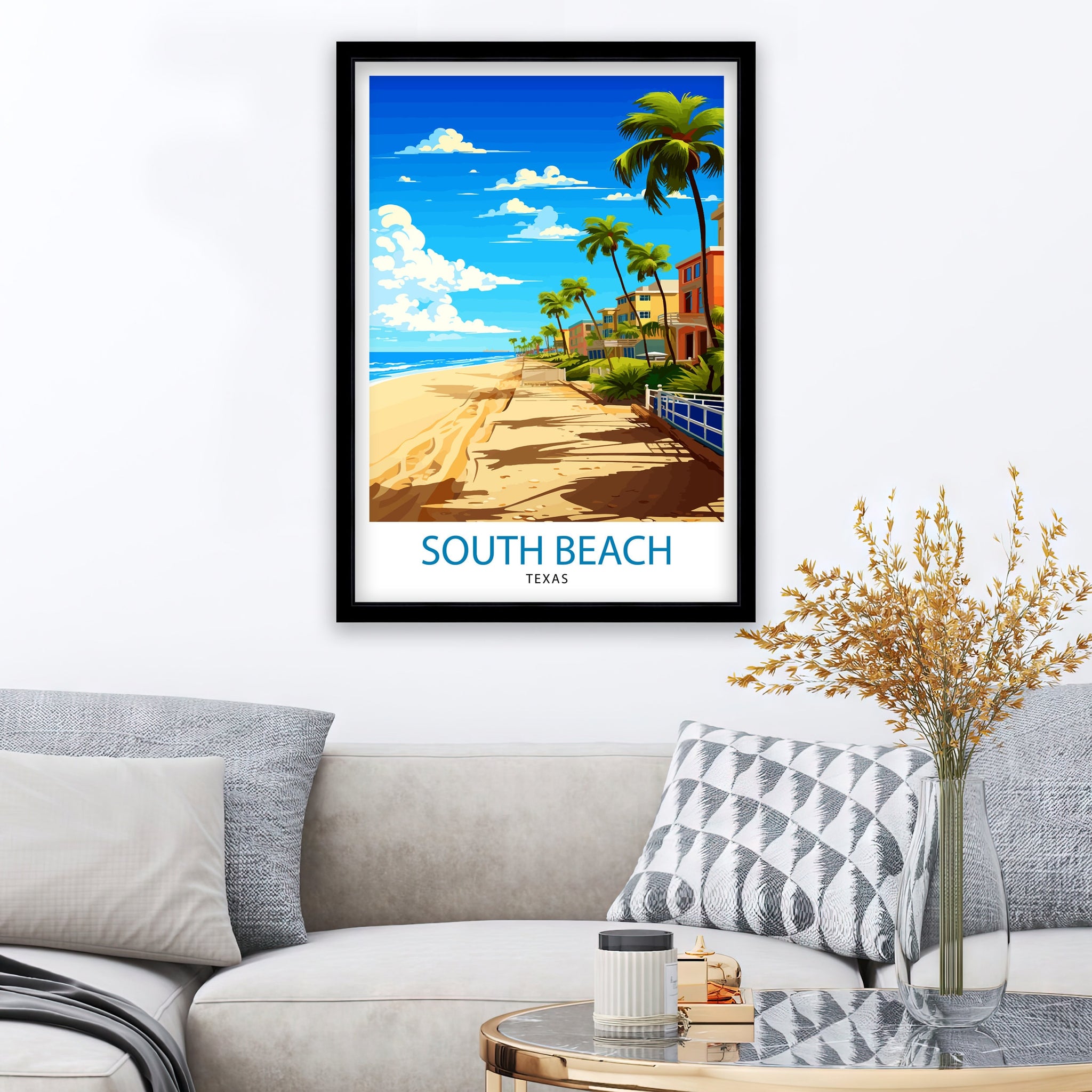 South Beach Texas Travel Print Texas Wall Decor South Beach Poster Coastal Travel Prints Texas Art Print South Beach Illustration