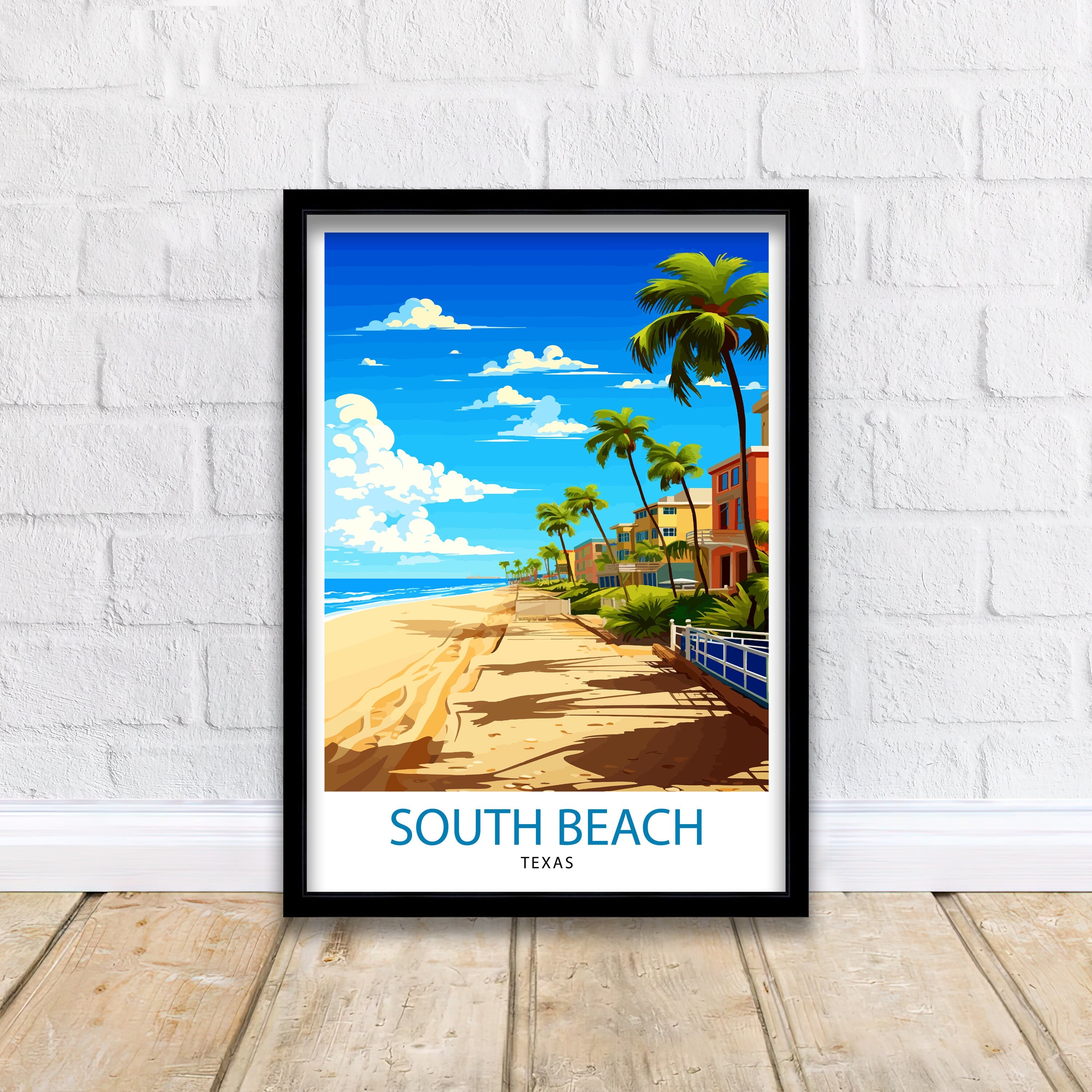 South Beach Texas Travel Print Texas Wall Decor South Beach Poster Coastal Travel Prints Texas Art Print South Beach Illustration
