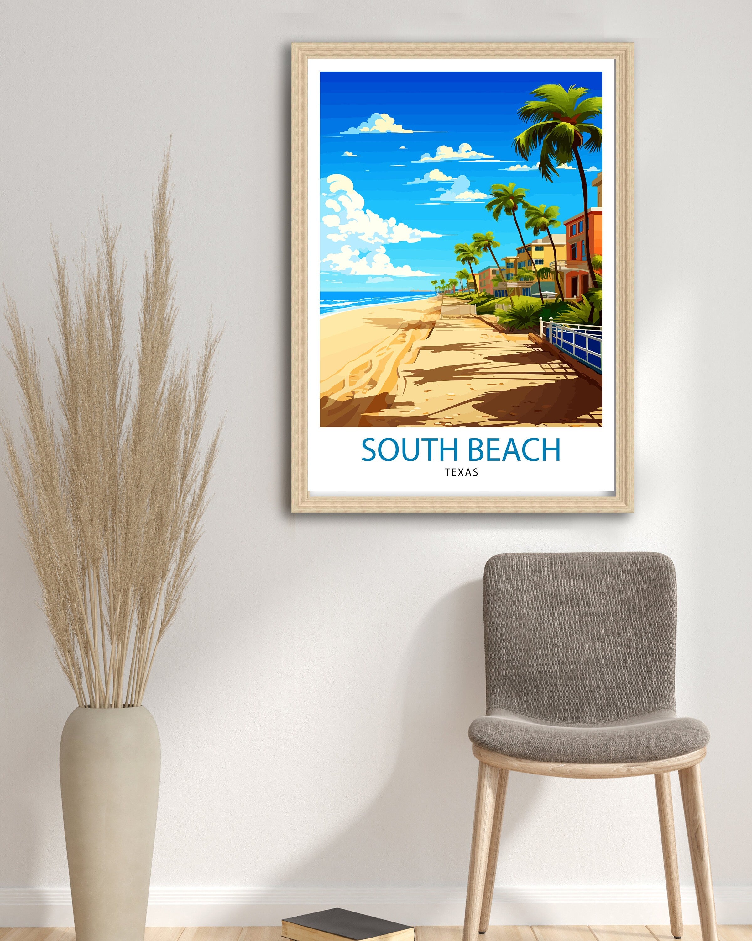 South Beach Texas Travel Print Texas Wall Decor South Beach Poster Coastal Travel Prints Texas Art Print South Beach Illustration