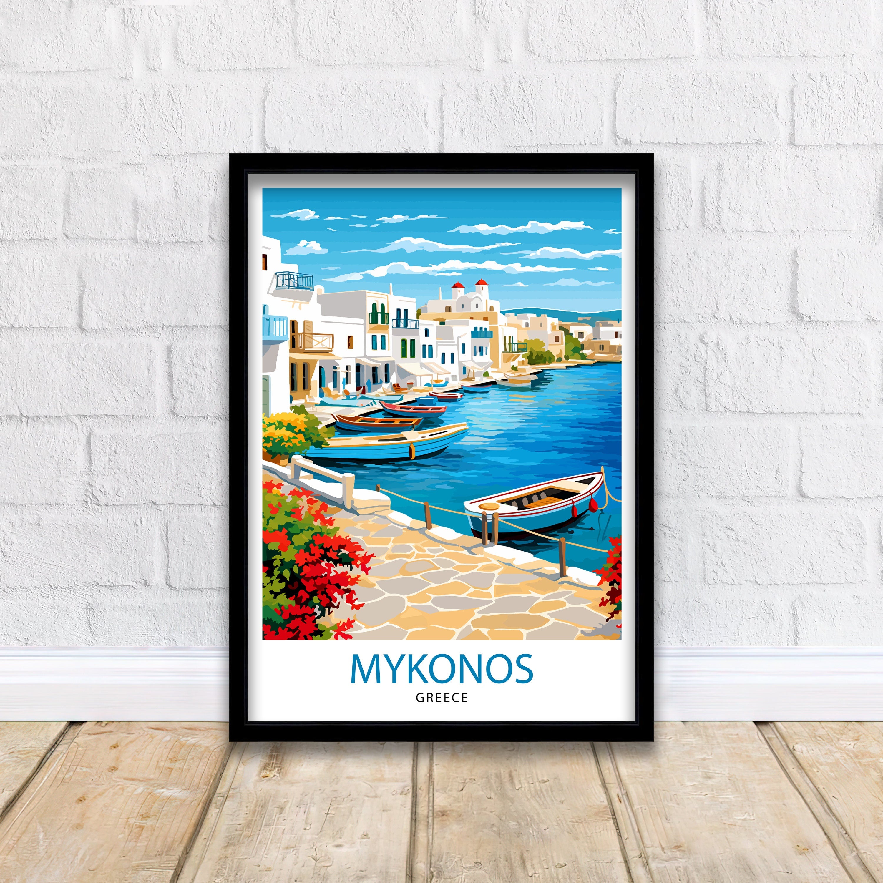 Mykonos Greece Travel Print Mykonos Wall Decor Mykonos Island Poster Greece Travel Prints Mykonos Art Print Mykonos Illustration