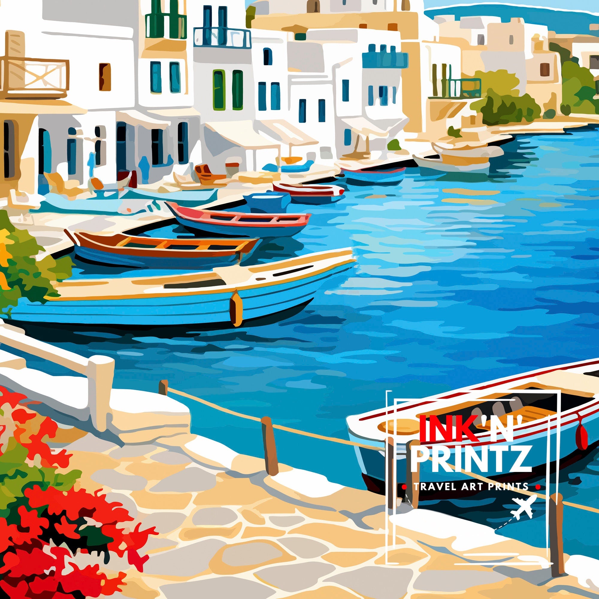 Mykonos Greece Travel Print Mykonos Wall Decor Mykonos Island Poster Greece Travel Prints Mykonos Art Print Mykonos Illustration