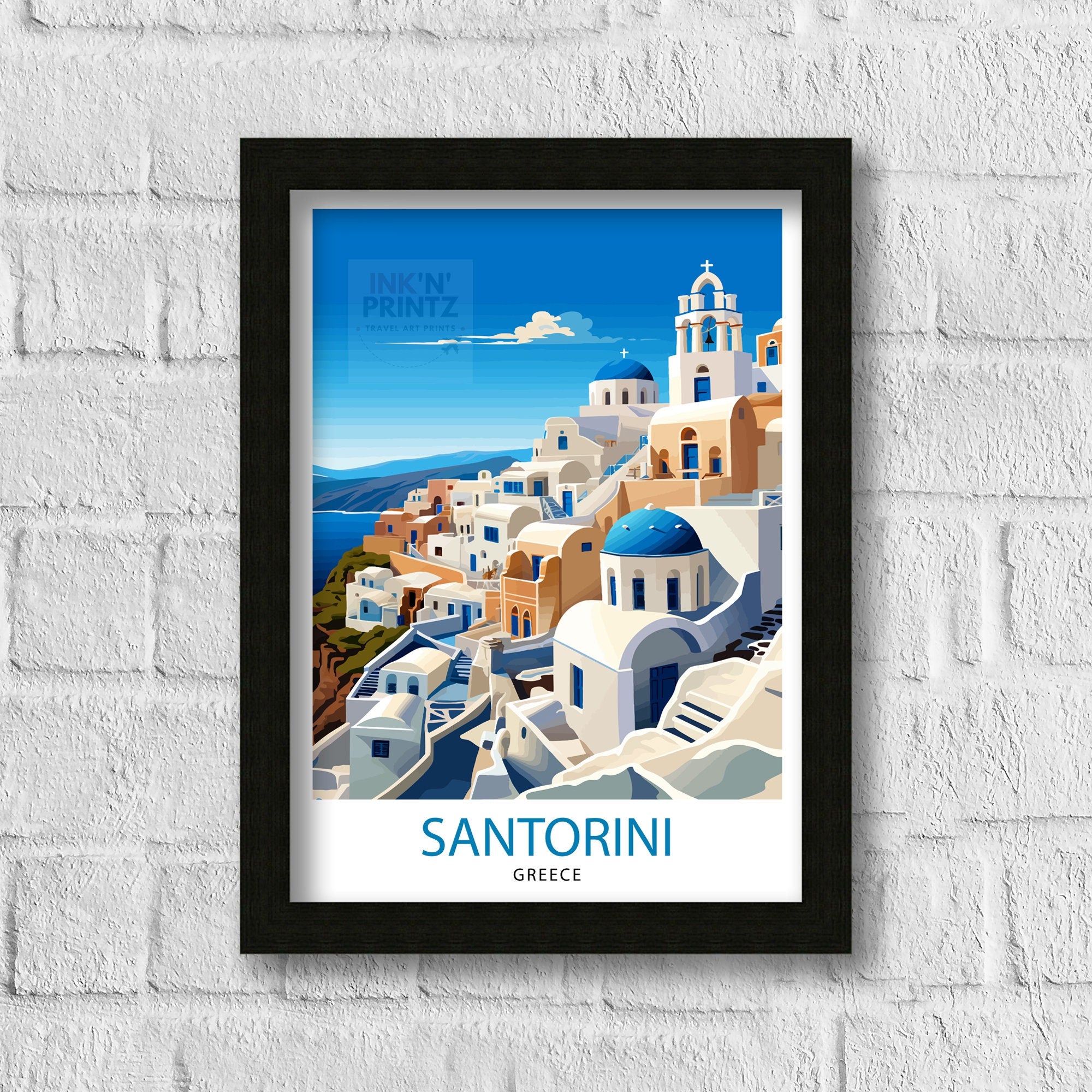 Santorini Greece Travel Print Santorini Wall Decor Santorini Island Poster Greece Travel Prints Santorini Art Print Santorini Illustration