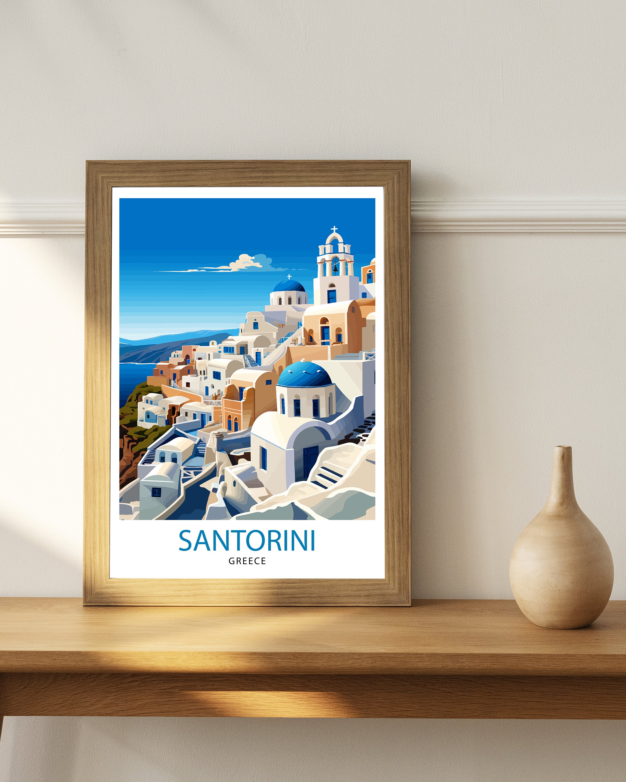 Santorini Greece Travel Print Santorini Wall Decor Santorini Island Poster Greece Travel Prints Santorini Art Print Santorini Illustration