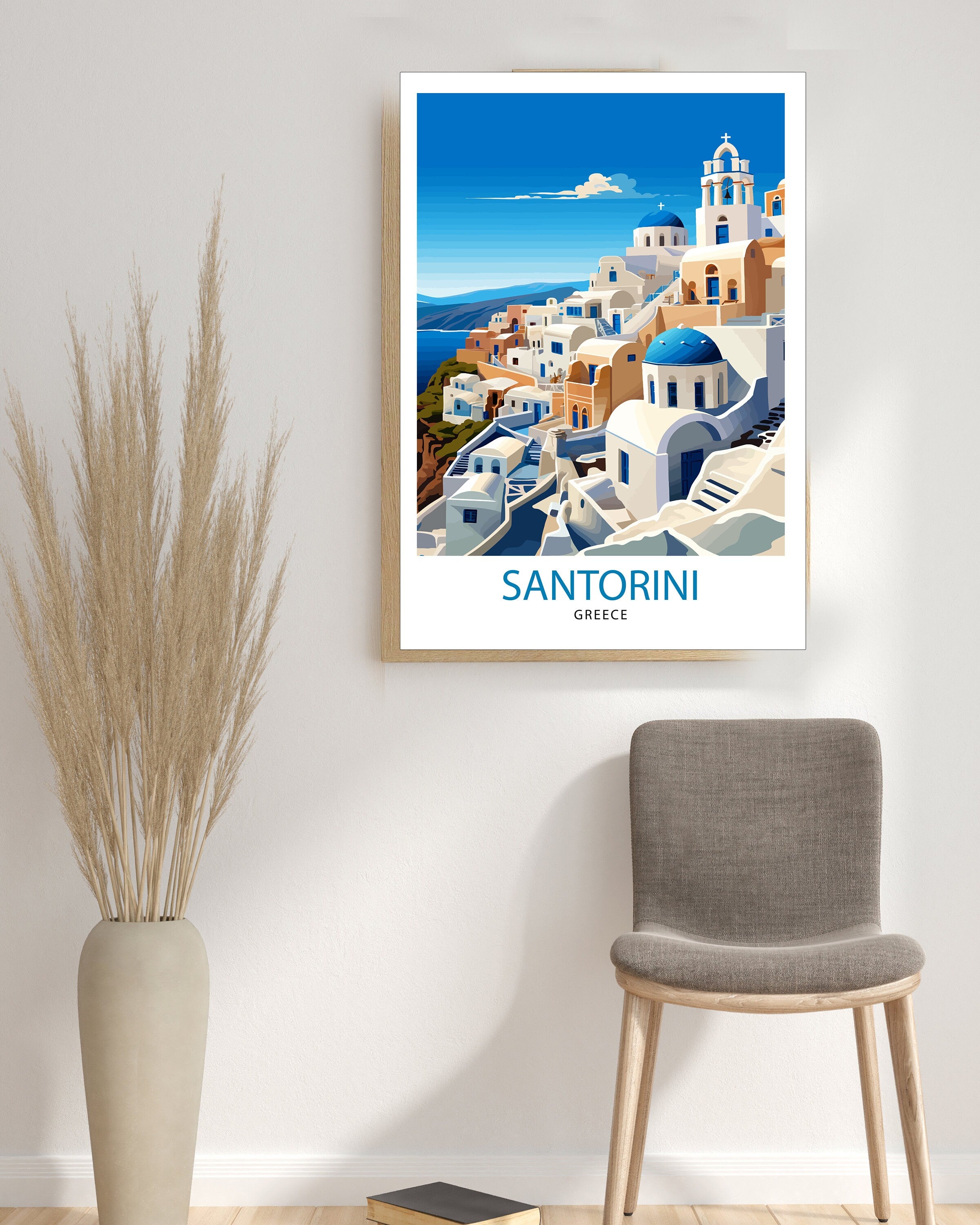 Santorini Greece Travel Print Santorini Wall Decor Santorini Island Poster Greece Travel Prints Santorini Art Print Santorini Illustration