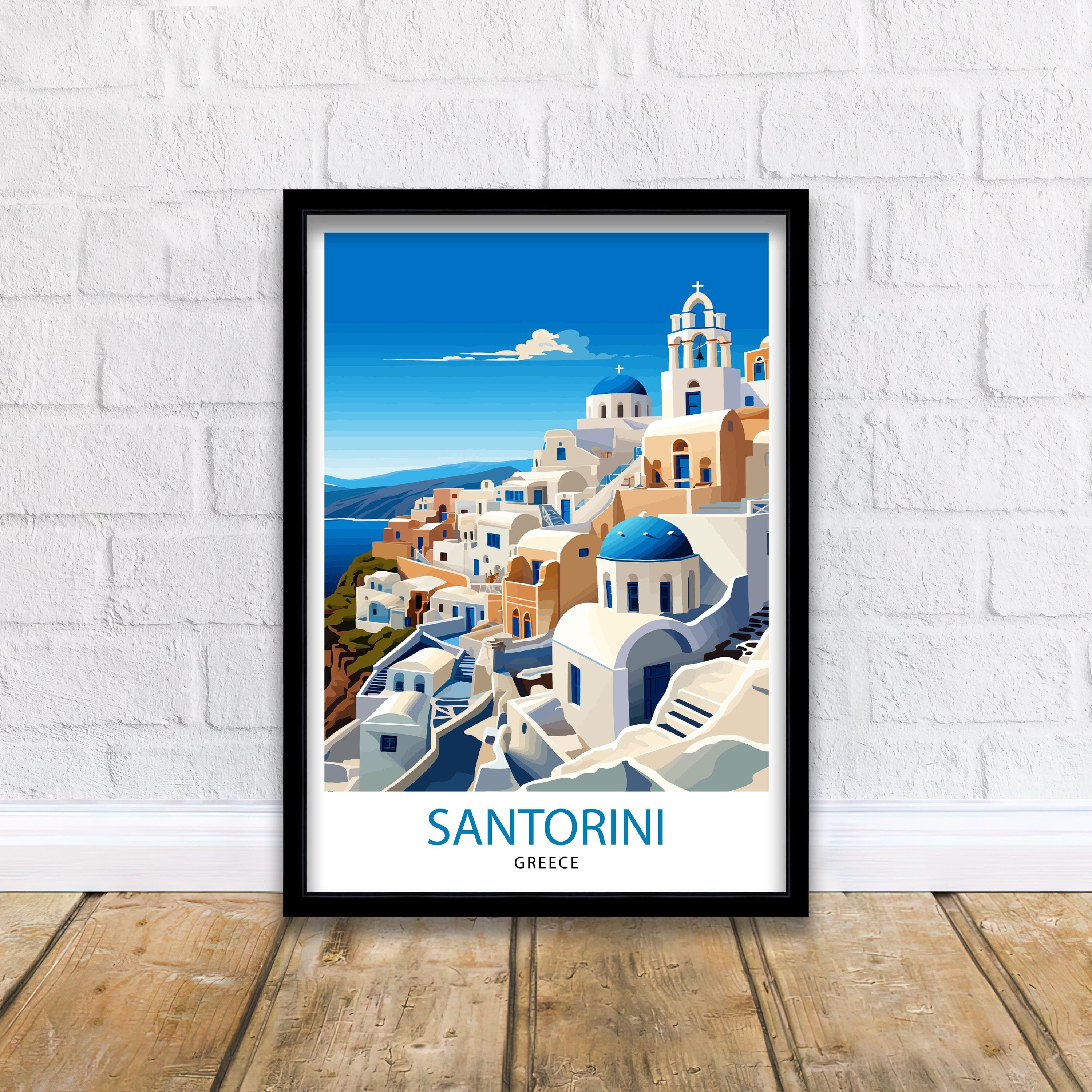 Santorini Greece Travel Print Santorini Wall Decor Santorini Island Poster Greece Travel Prints Santorini Art Print Santorini Illustration