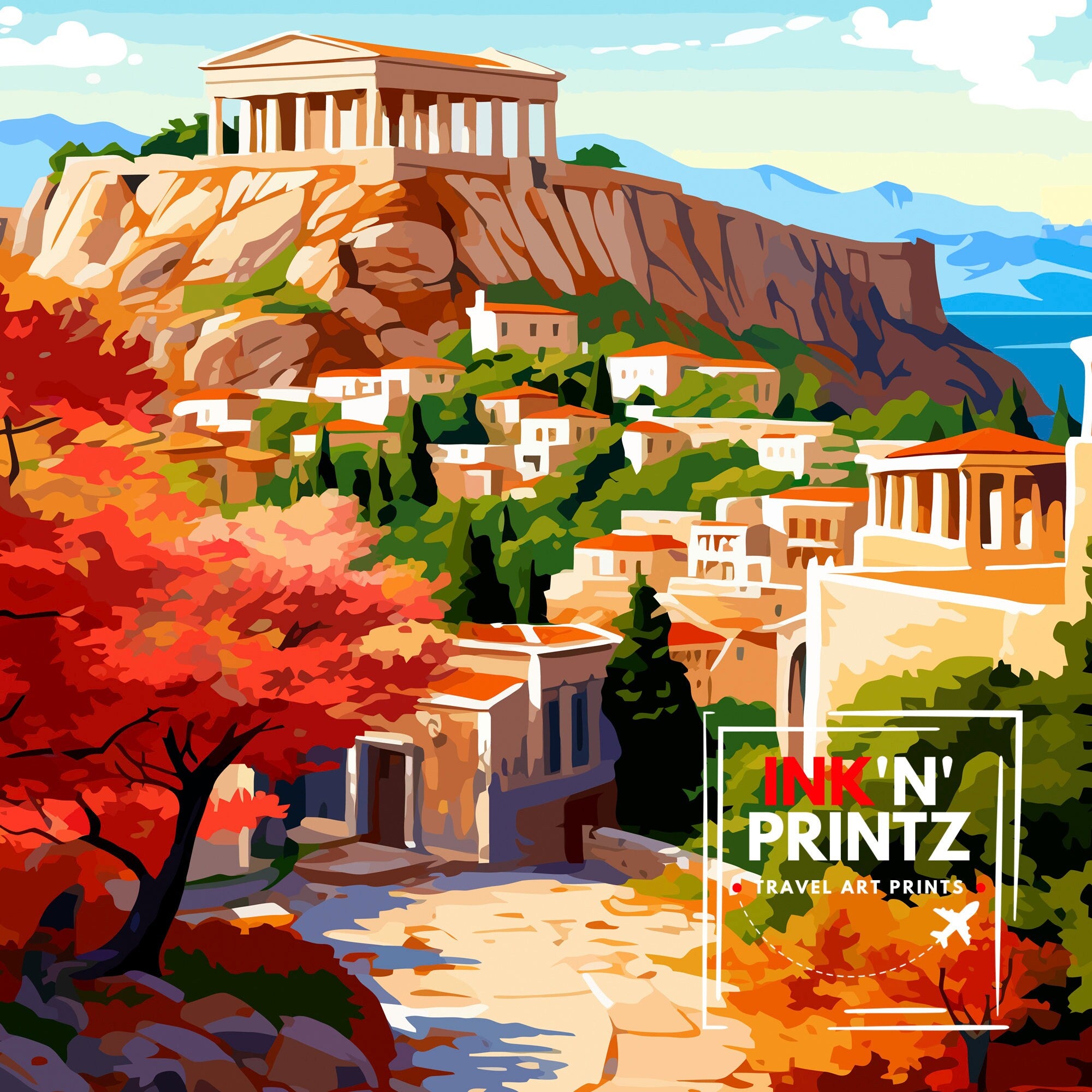 Athens Greece Travel Print Athens Wall Decor Athens Poster Greece Travel Prints Athens Art Print Athens Illustration Athens Wall Art Greece