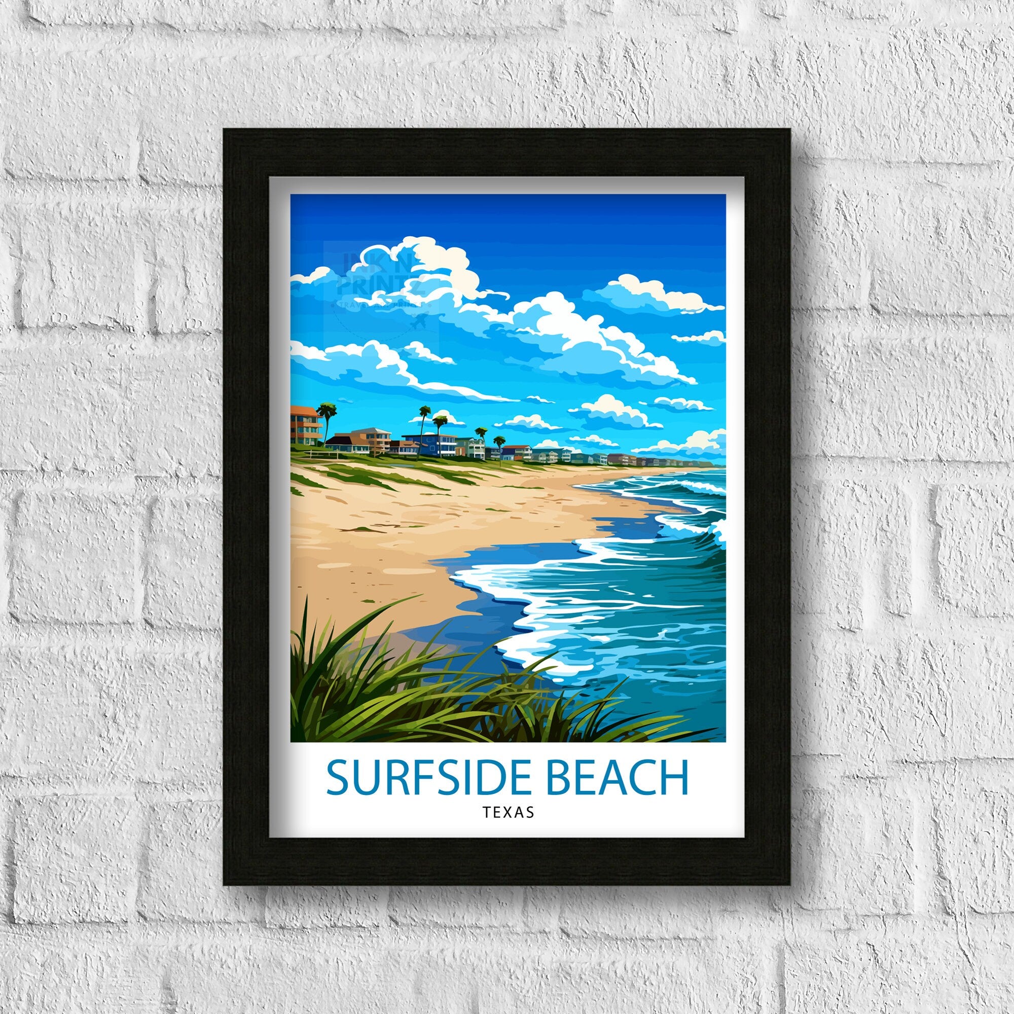 Surfside Beach Texas Travel Print| Texas Coastal Decor Surfside Beach Poster Beach Travel Prints texas Art Print - Surfside Beach