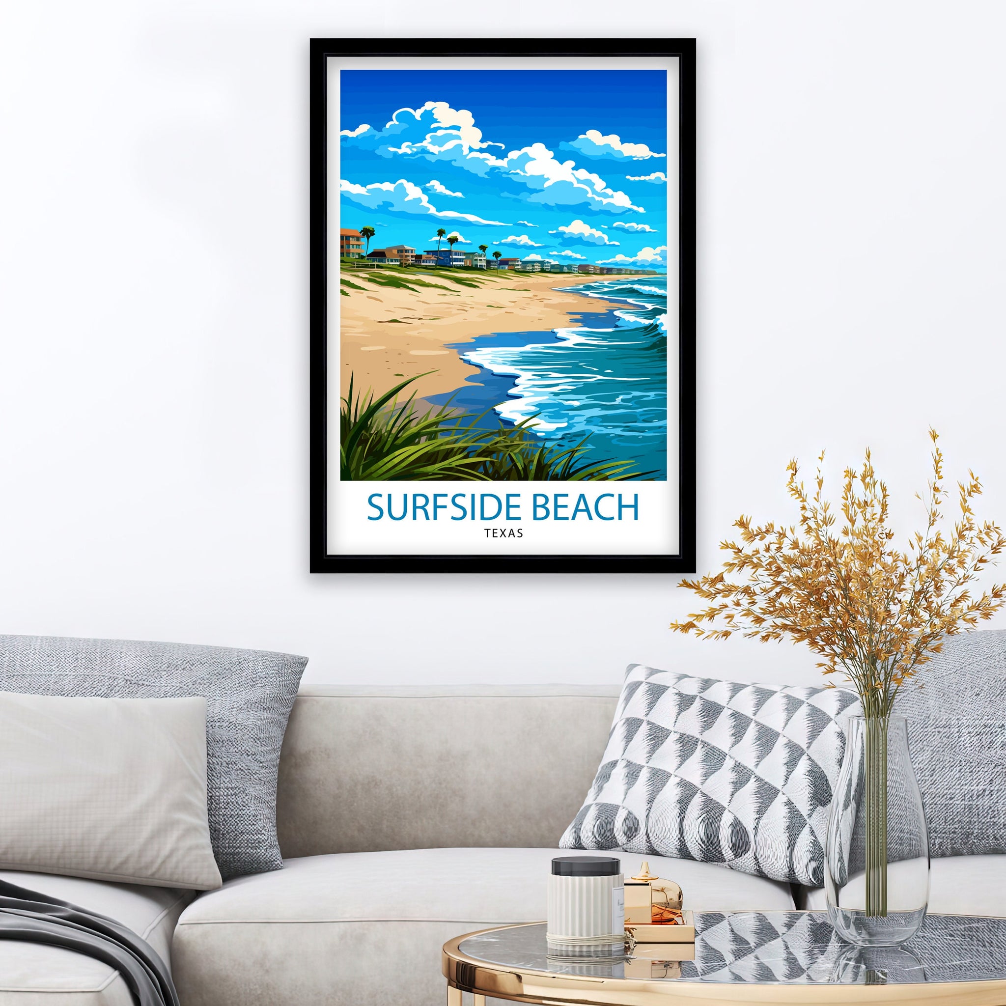 Surfside Beach Texas Travel Print| Texas Coastal Decor Surfside Beach Poster Beach Travel Prints texas Art Print - Surfside Beach