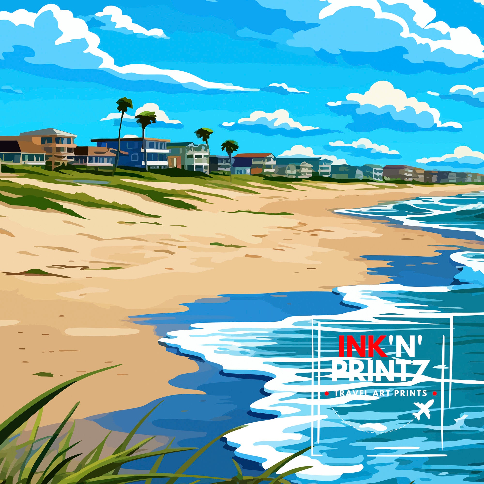 Surfside Beach Texas Travel Print| Texas Coastal Decor Surfside Beach Poster Beach Travel Prints texas Art Print - Surfside Beach