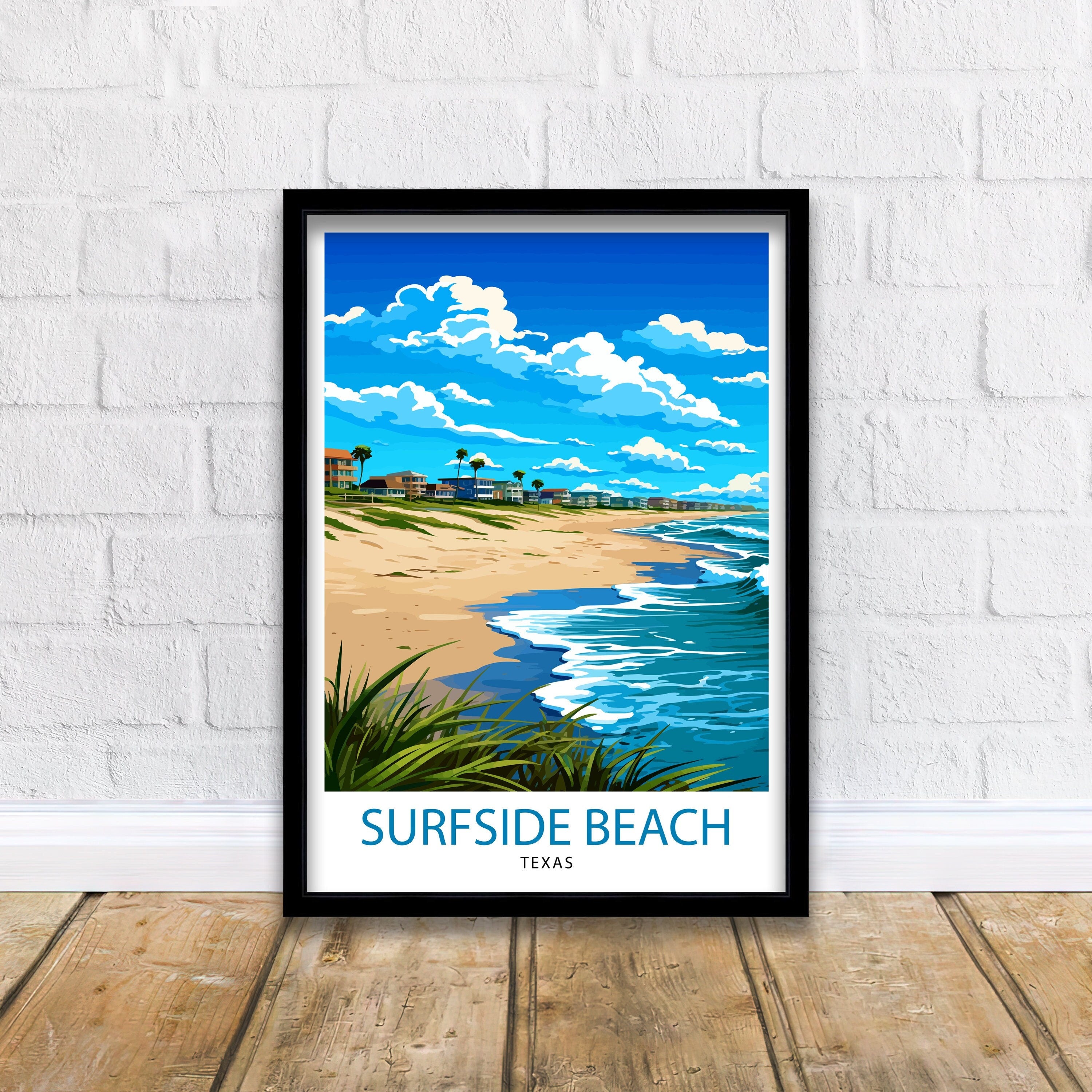 Surfside Beach Texas Travel Print| Texas Coastal Decor Surfside Beach Poster Beach Travel Prints texas Art Print - Surfside Beach