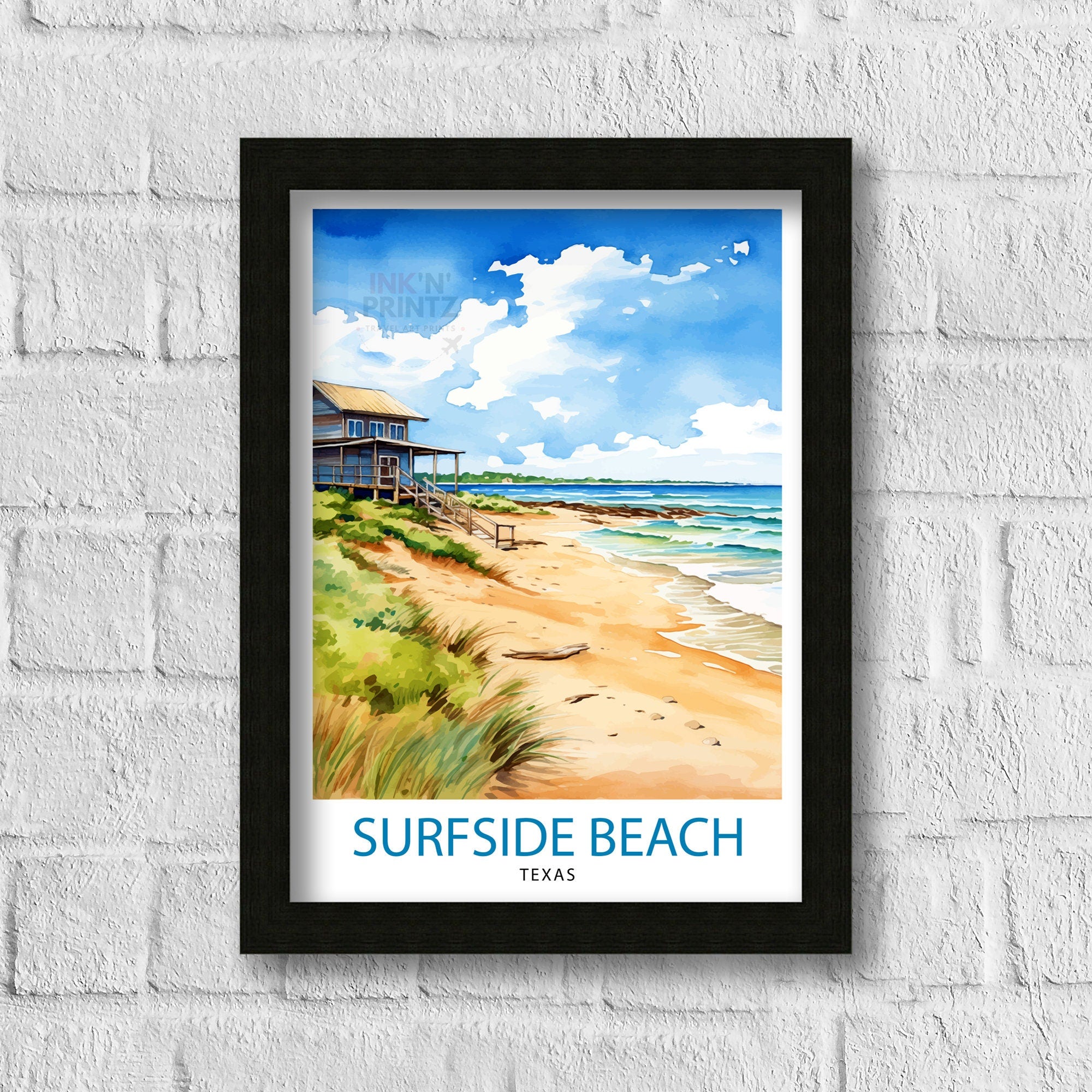 Surfside Beach Texas Travel Print| Texas Coastal Decor Surfside Beach Poster Beach Travel Prints texas Art Print - Surfside Beach