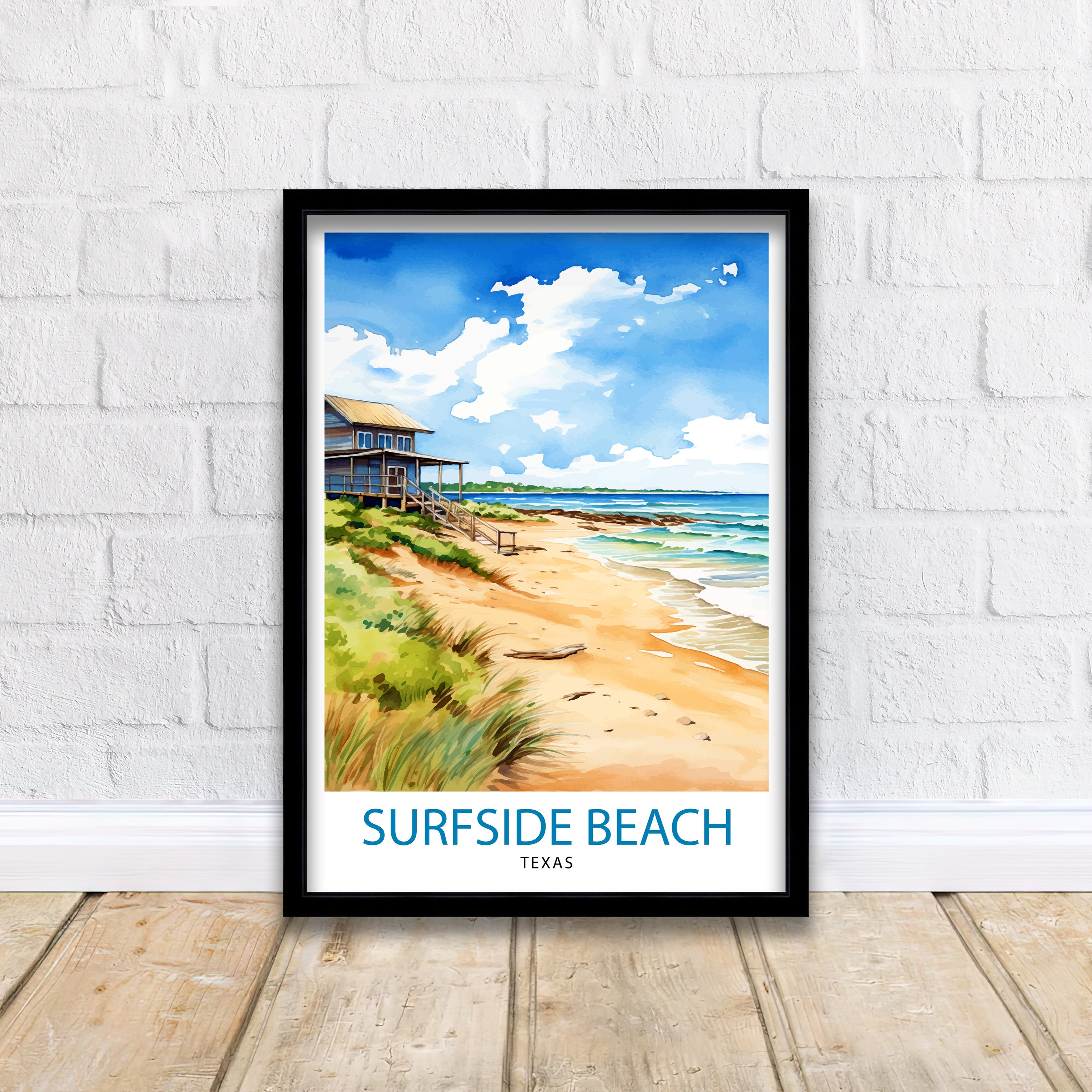 Surfside Beach Texas Travel Print| Texas Coastal Decor Surfside Beach Poster Beach Travel Prints texas Art Print - Surfside Beach