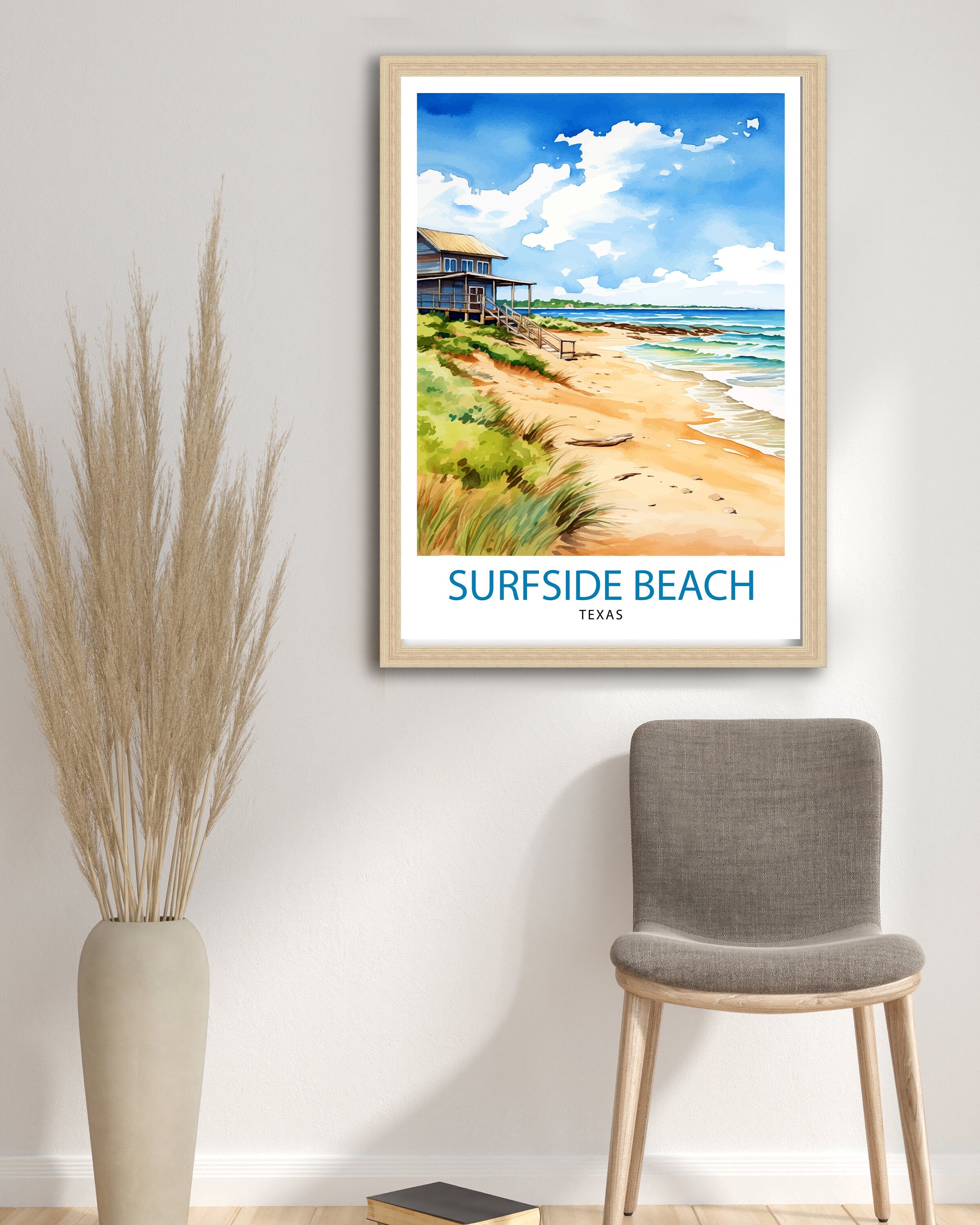 Surfside Beach Texas Travel Print| Texas Coastal Decor Surfside Beach Poster Beach Travel Prints texas Art Print - Surfside Beach