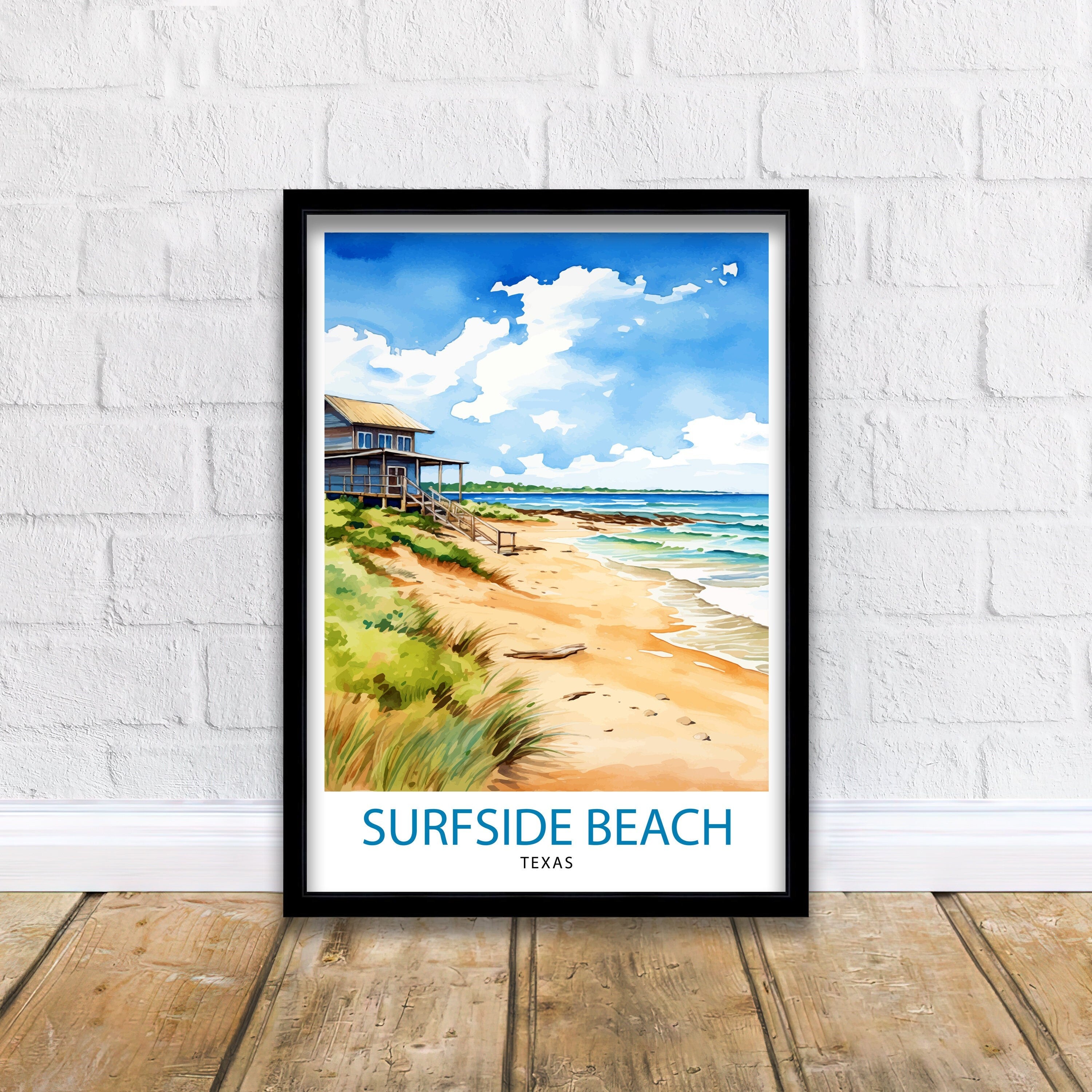 Surfside Beach Texas Travel Print| Texas Coastal Decor Surfside Beach Poster Beach Travel Prints texas Art Print - Surfside Beach