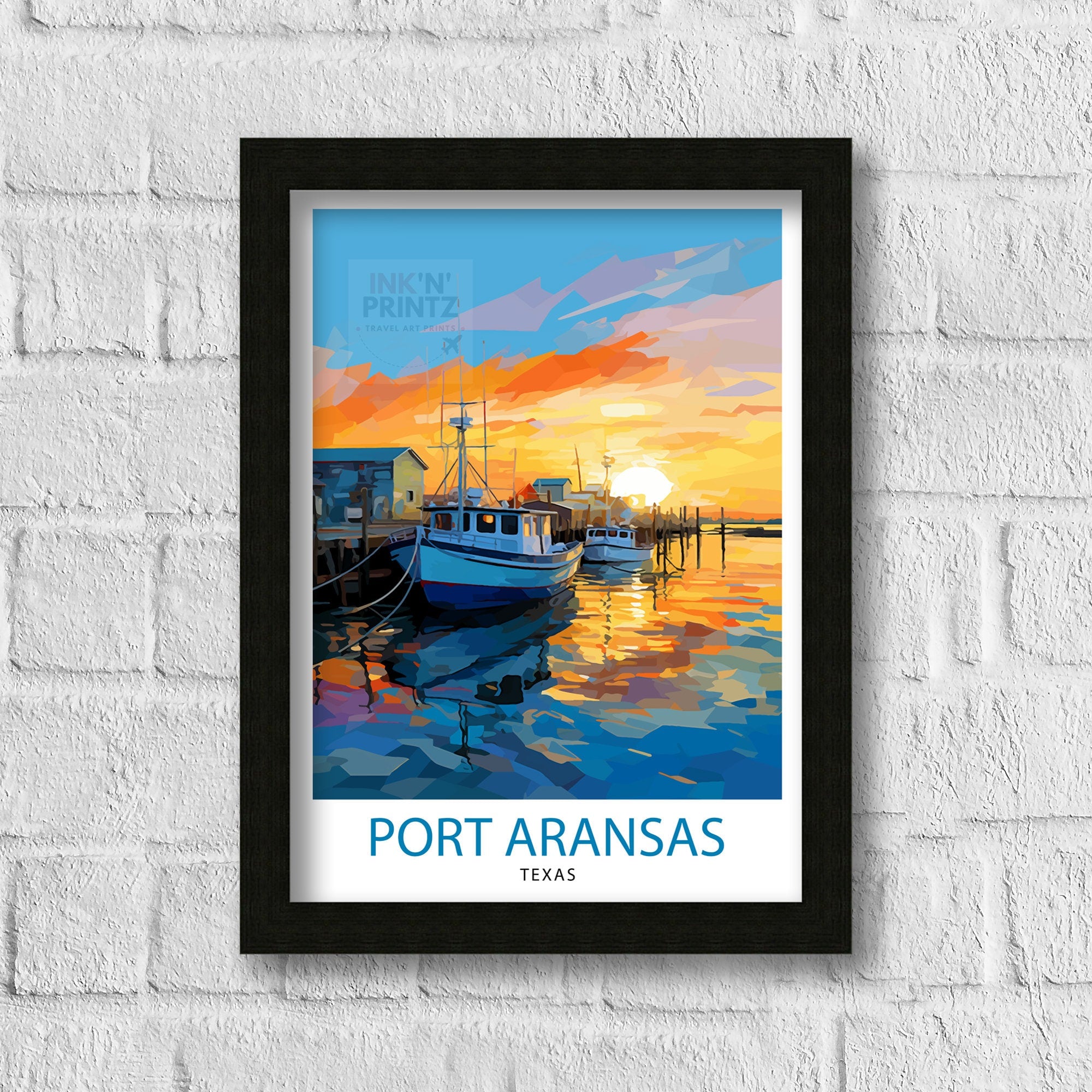 Port Aransas Texas Travel Print| Texas Coastal Decor Port Aransas Poster Beach Travel Prints Texas Art Print Port Aransas Illustration