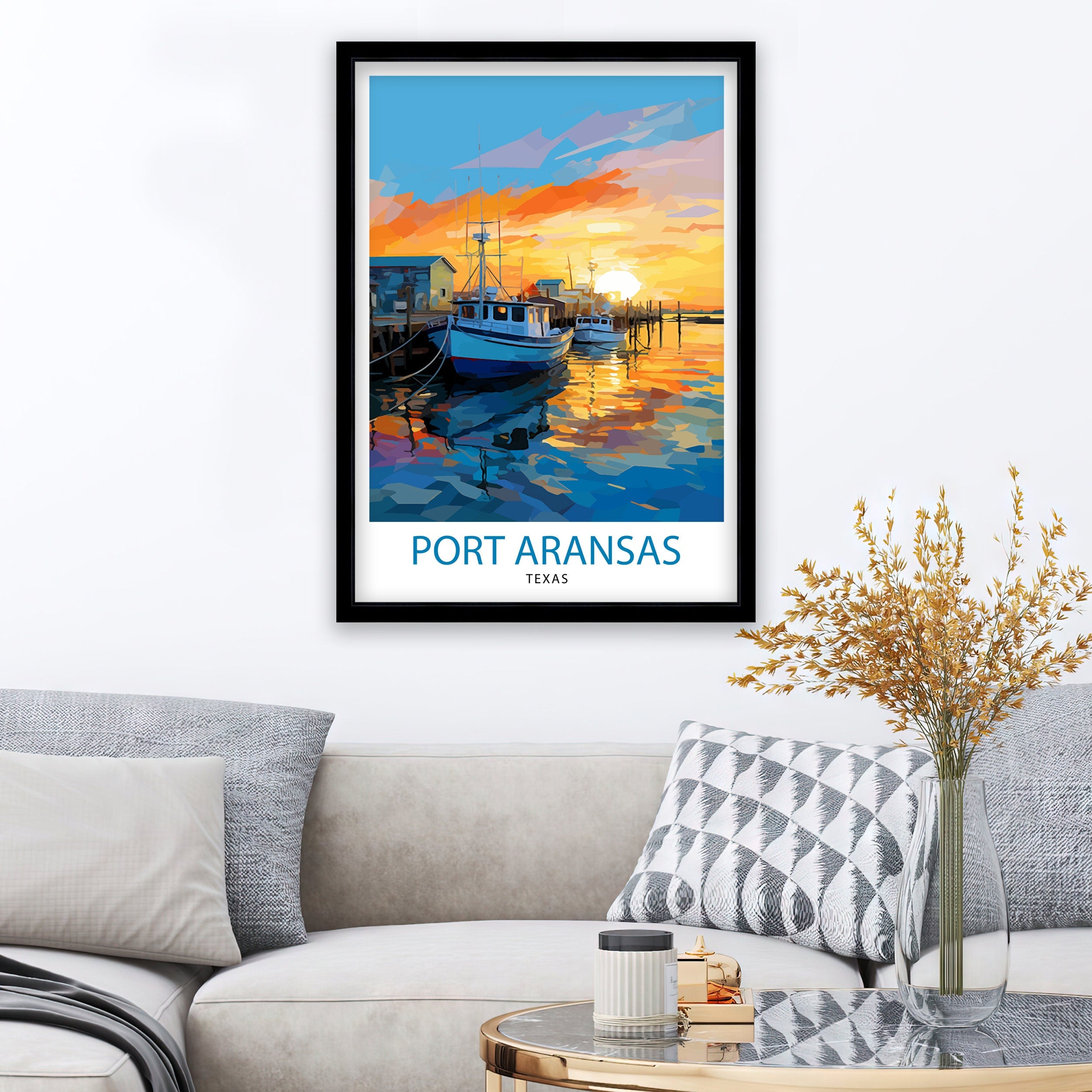 Port Aransas Texas Travel Print| Texas Coastal Decor Port Aransas Poster Beach Travel Prints Texas Art Print Port Aransas Illustration
