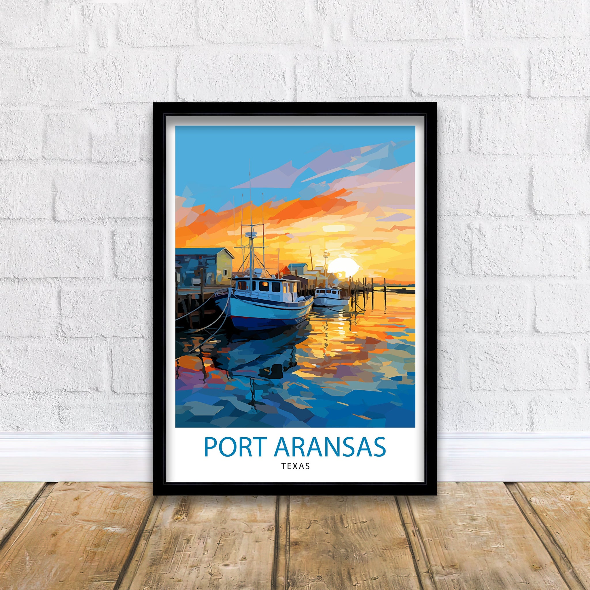 Port Aransas Texas Travel Print| Texas Coastal Decor Port Aransas Poster Beach Travel Prints Texas Art Print Port Aransas Illustration