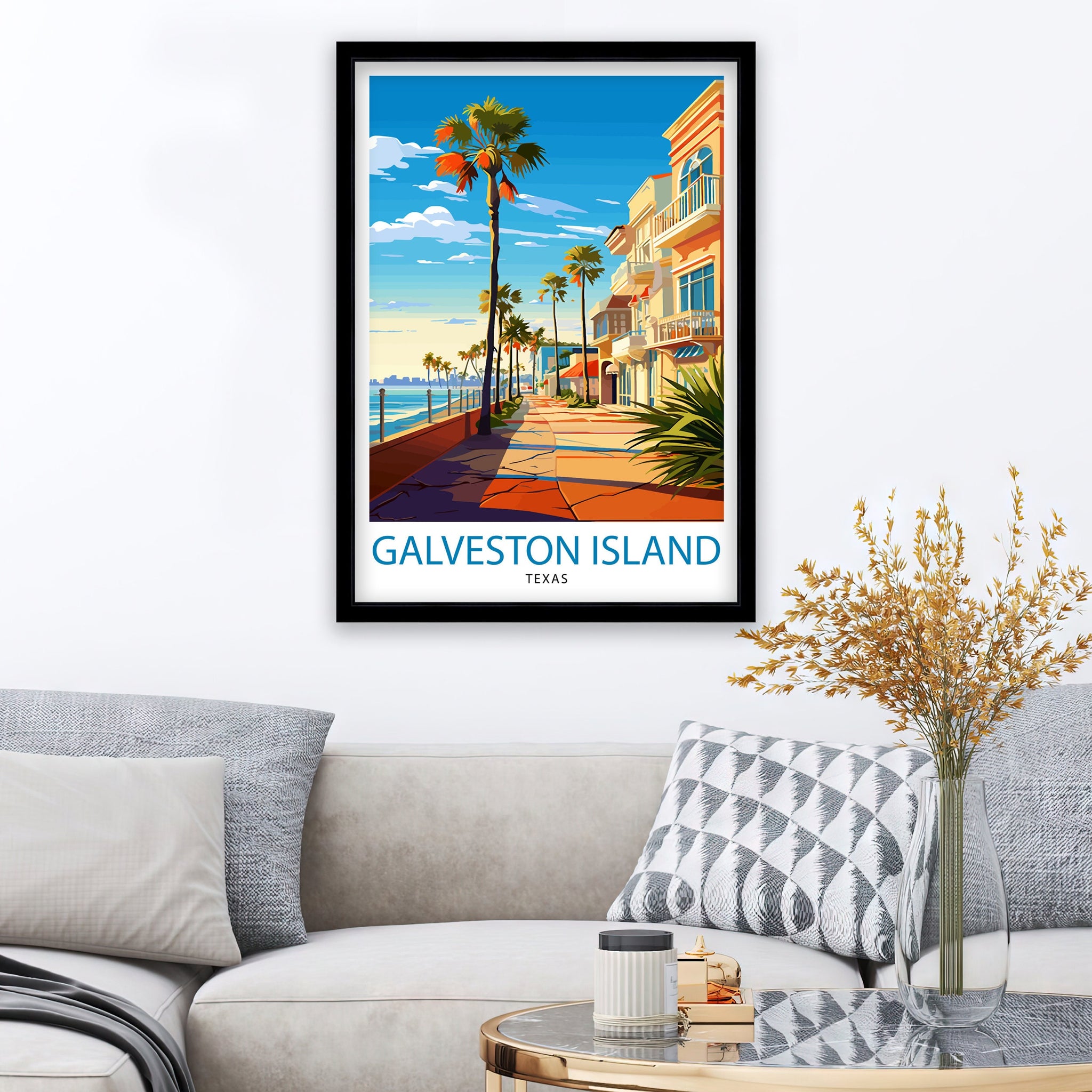Galveston Island Texas Travel Print Texas Wall Decor Galveston Island Poster Coastal Travel Prints Texas Art Print Galveston Island