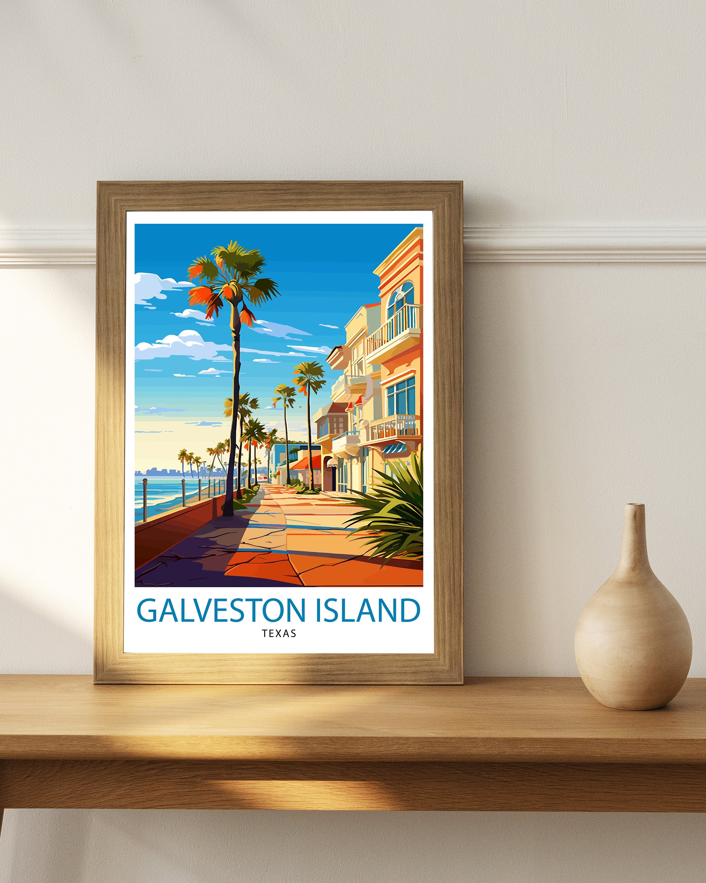 Galveston Island Texas Travel Print Texas Wall Decor Galveston Island Poster Coastal Travel Prints Texas Art Print Galveston Island
