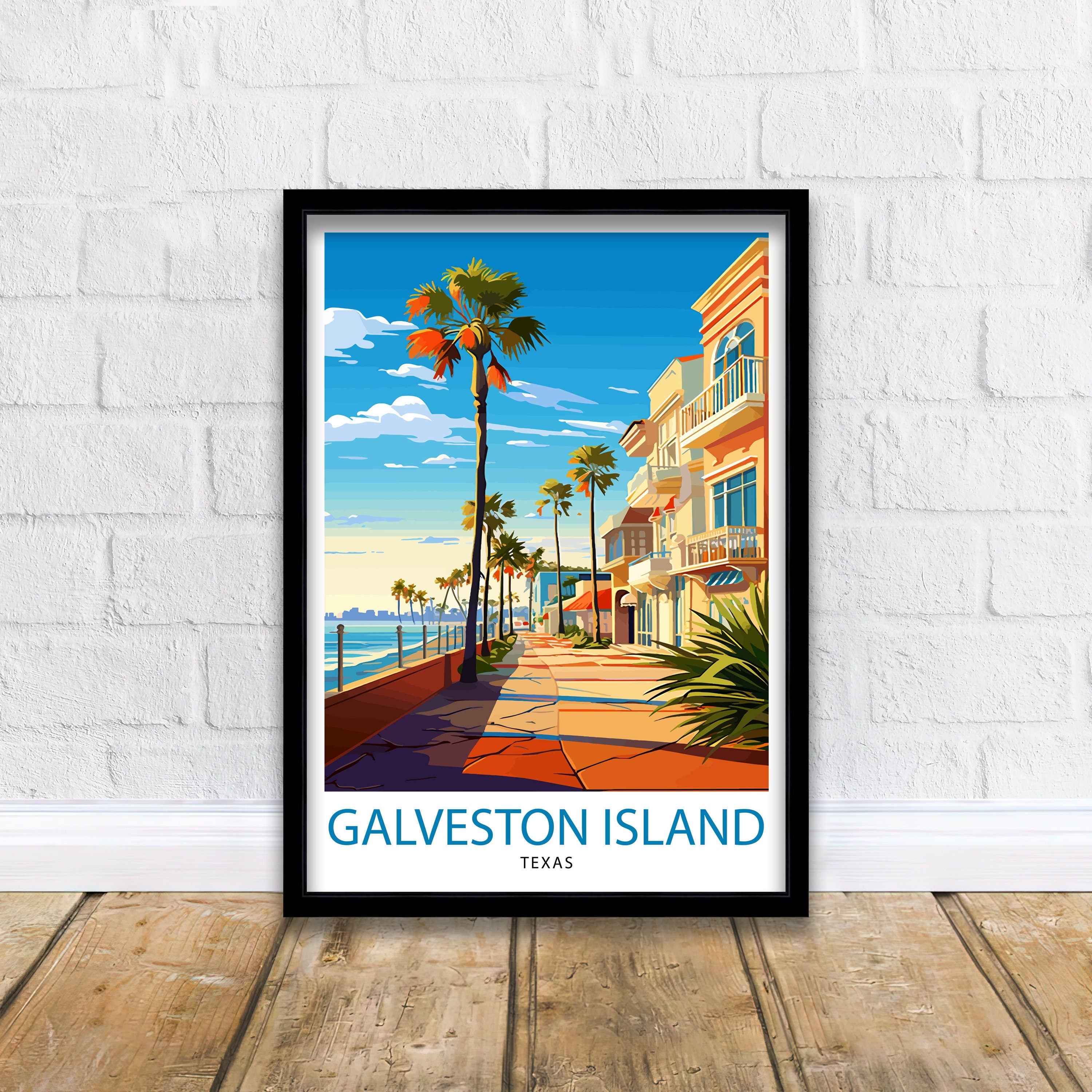 Galveston Island Texas Travel Print Texas Wall Decor Galveston Island Poster Coastal Travel Prints Texas Art Print Galveston Island