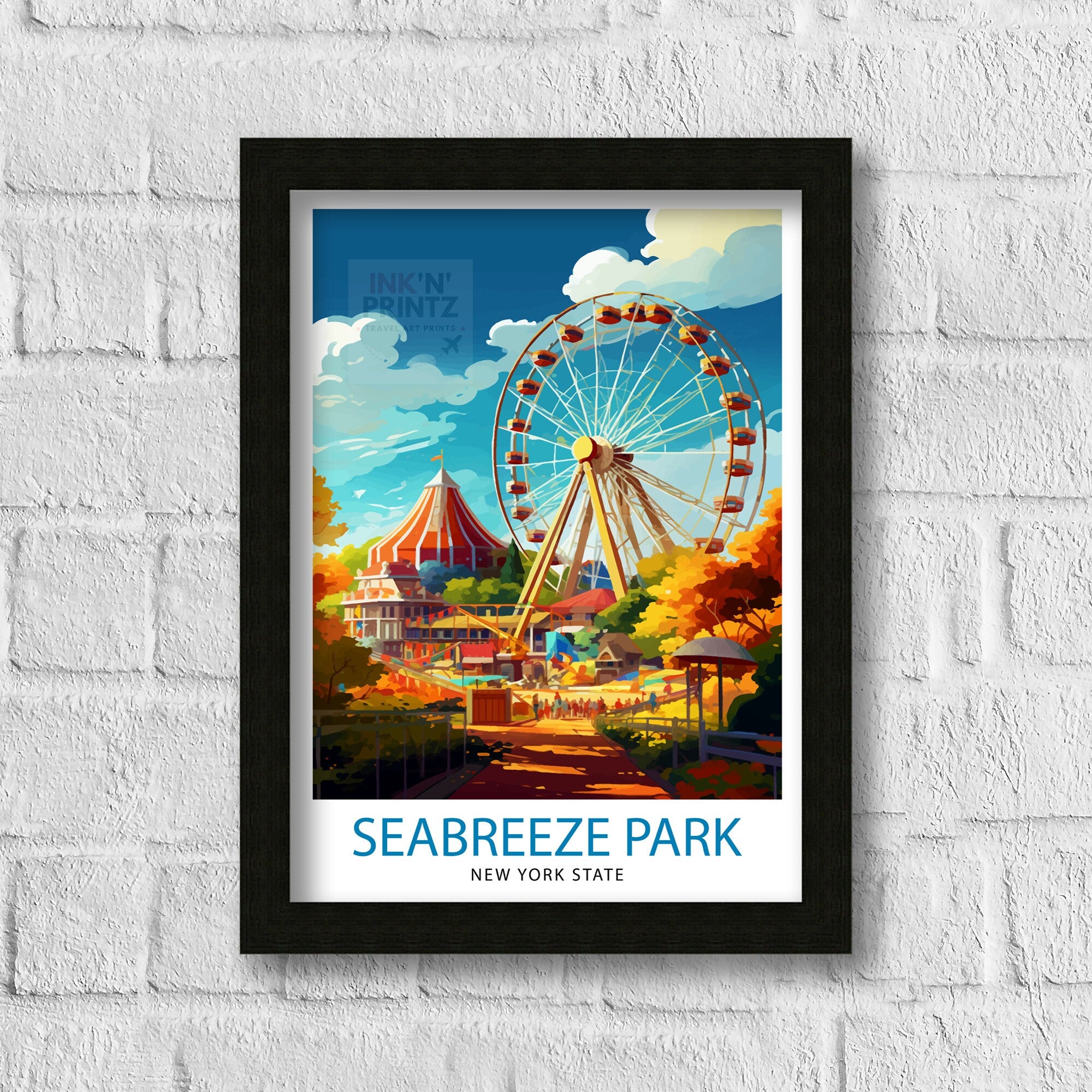 Seabreeze Amusement Park Texas Travel Print| Texas Wall Decor Seabreeze Park Poster Amusement Park Travel Prints Texas Art Print