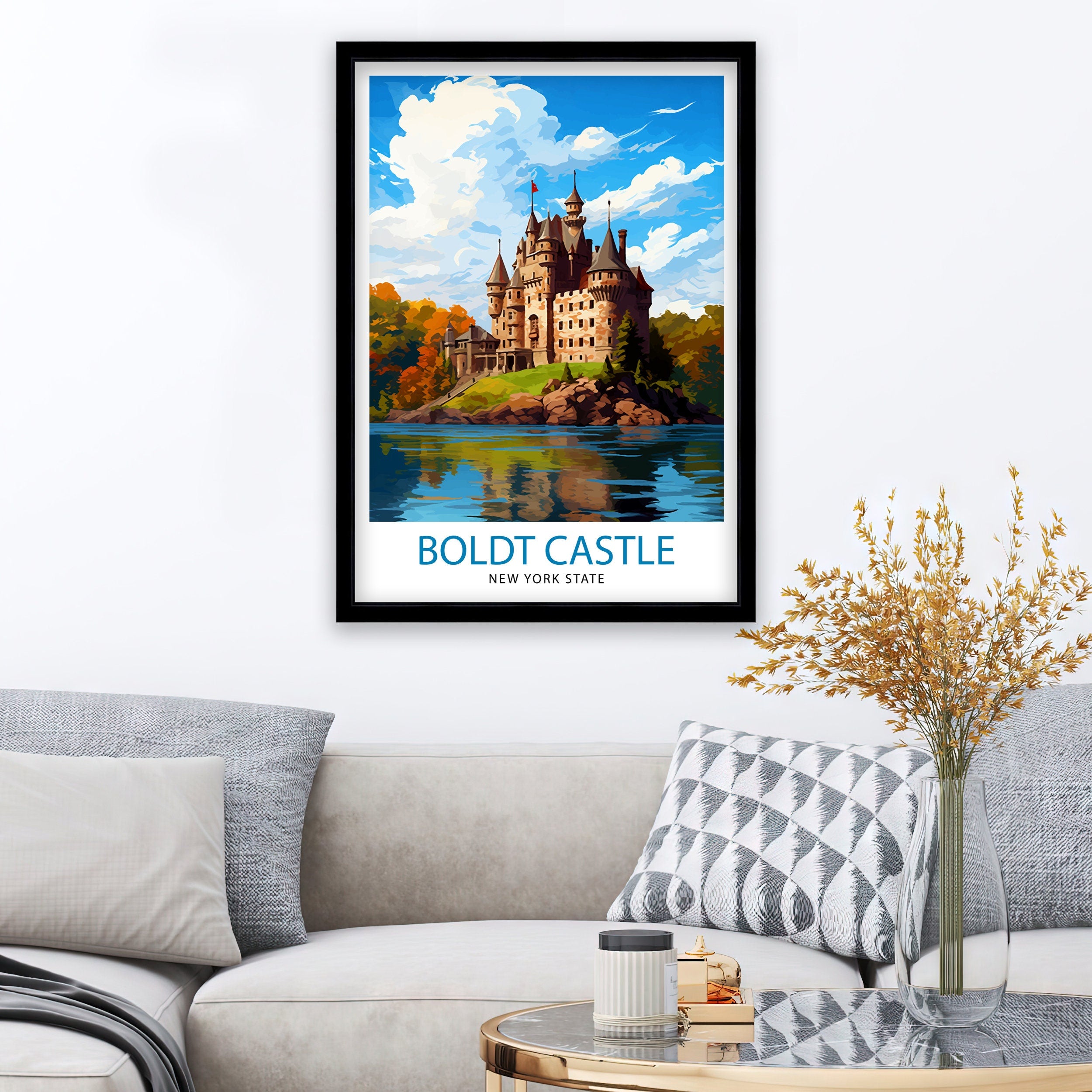 Boldt Castle New York State Travel Print| New York Wall Decor Thousand Islands Poster NY State Travel Prints Boldt Castle Art Print Thousand